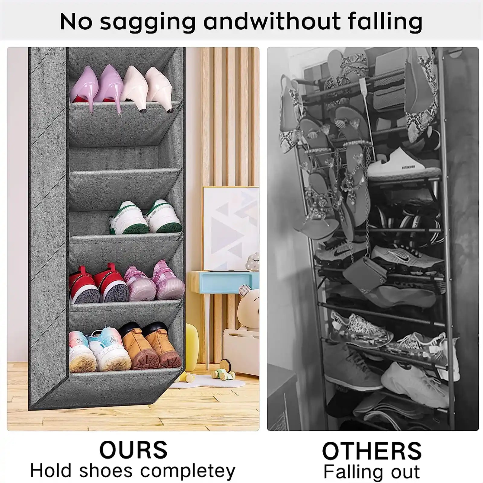 Shoe Rack for Door with Large Deep Pocket, Hanging Door Shoe Organizer for Closet Hanger, Dorm and Narrow Door Storage Shoe Holder