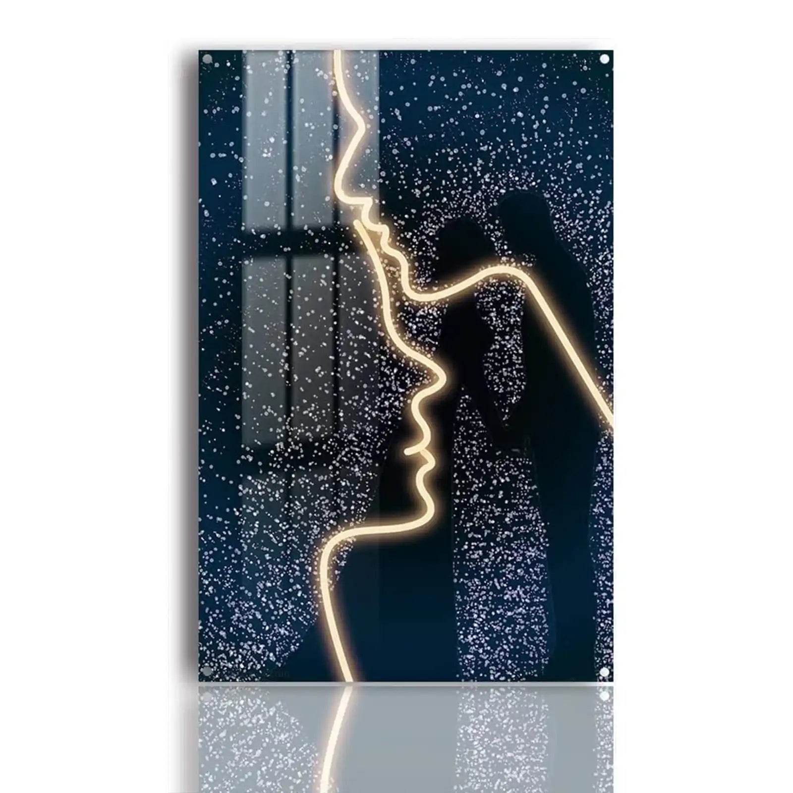 Couples Silhouette Painting Wall Art for Wedding Gifts, Dimmable LED Acrylic Frameless Glass Lighted Painting for Room Decor, Modern Kissing Couple Light Lit up your Livingroom, Office, Home Bar