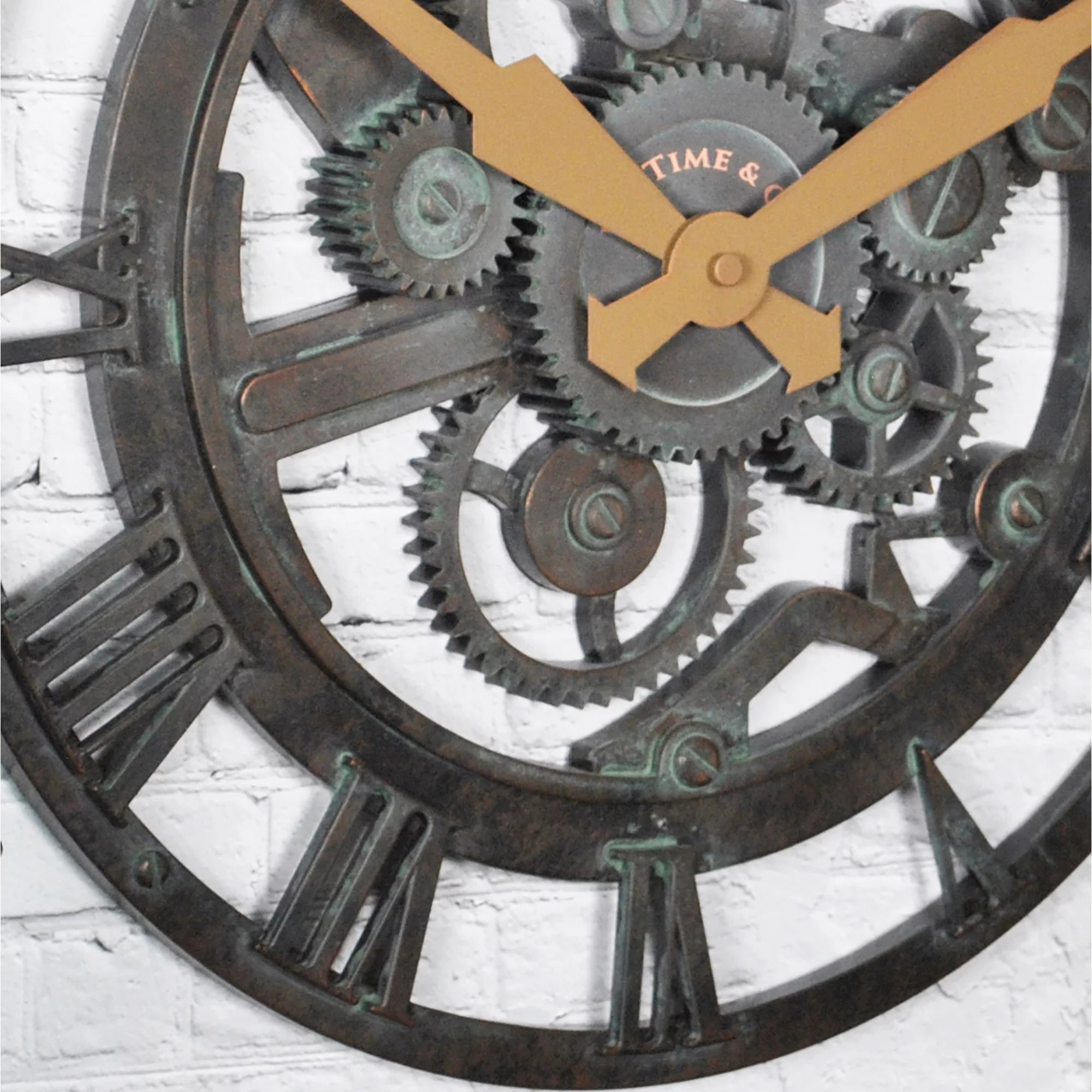 Verdigris Oxidized Gears Wall Clock, Industrial, Analog, 15 x 2 x 15 in