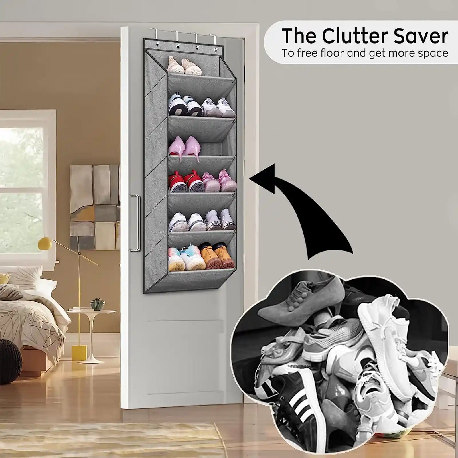 Shoe Rack for Door with Large Deep Pocket, Hanging Door Shoe Organizer for Closet Hanger, Dorm and Narrow Door Storage Shoe Holder