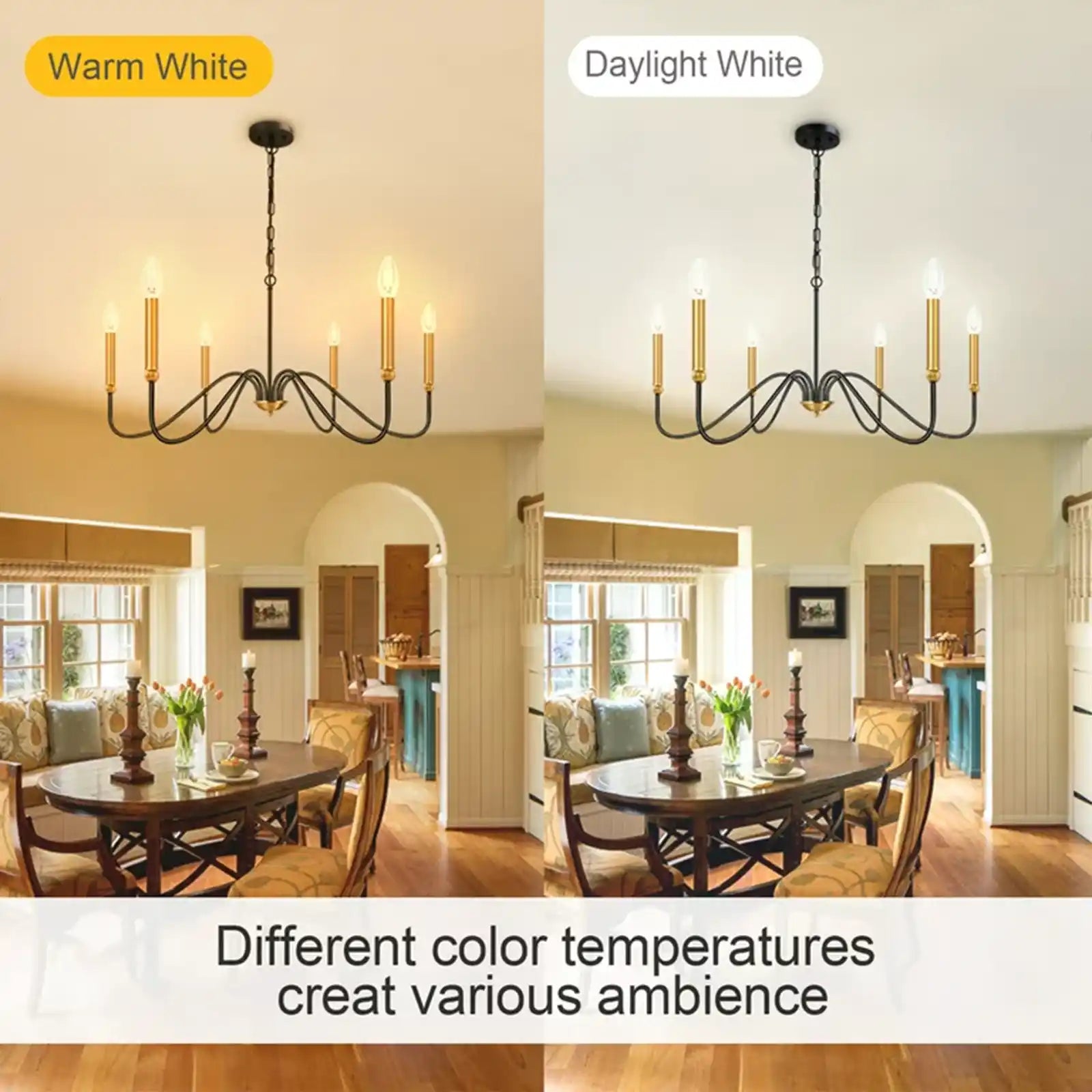 6-Light Farmhouse Chandelier, Industrial Iron Chandelier Lighting, Dimmable Classic Candle Pendant Light Fixture for Dining Room Bedroom Kitchen Island