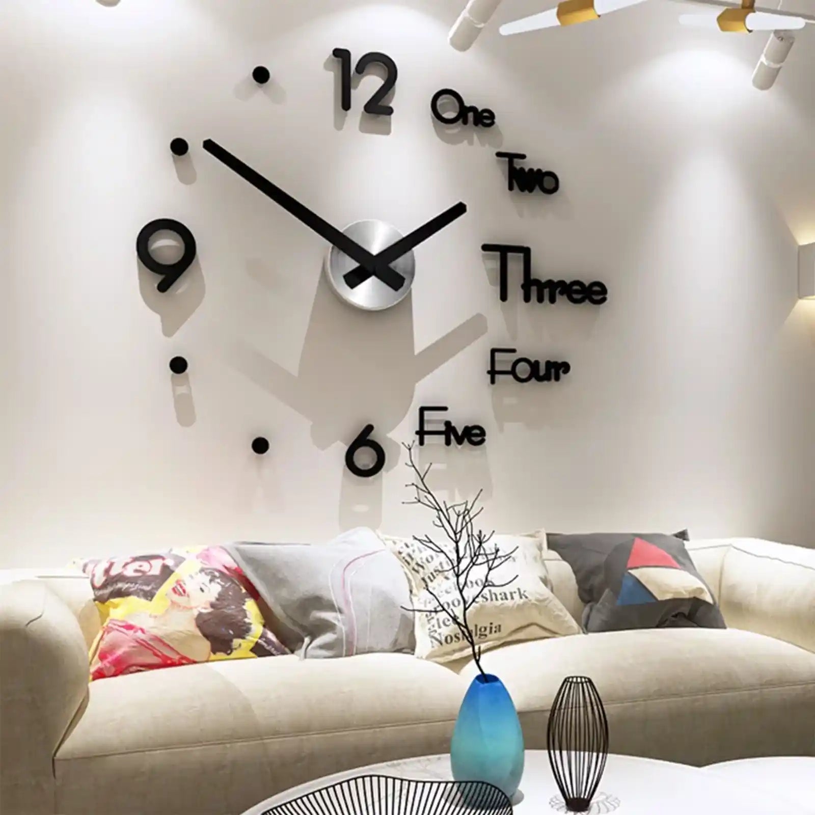 Large Wall Clock Modern Design 3D Wall Sticker Clock Silent Home Decor Living Room Quartz Horloge