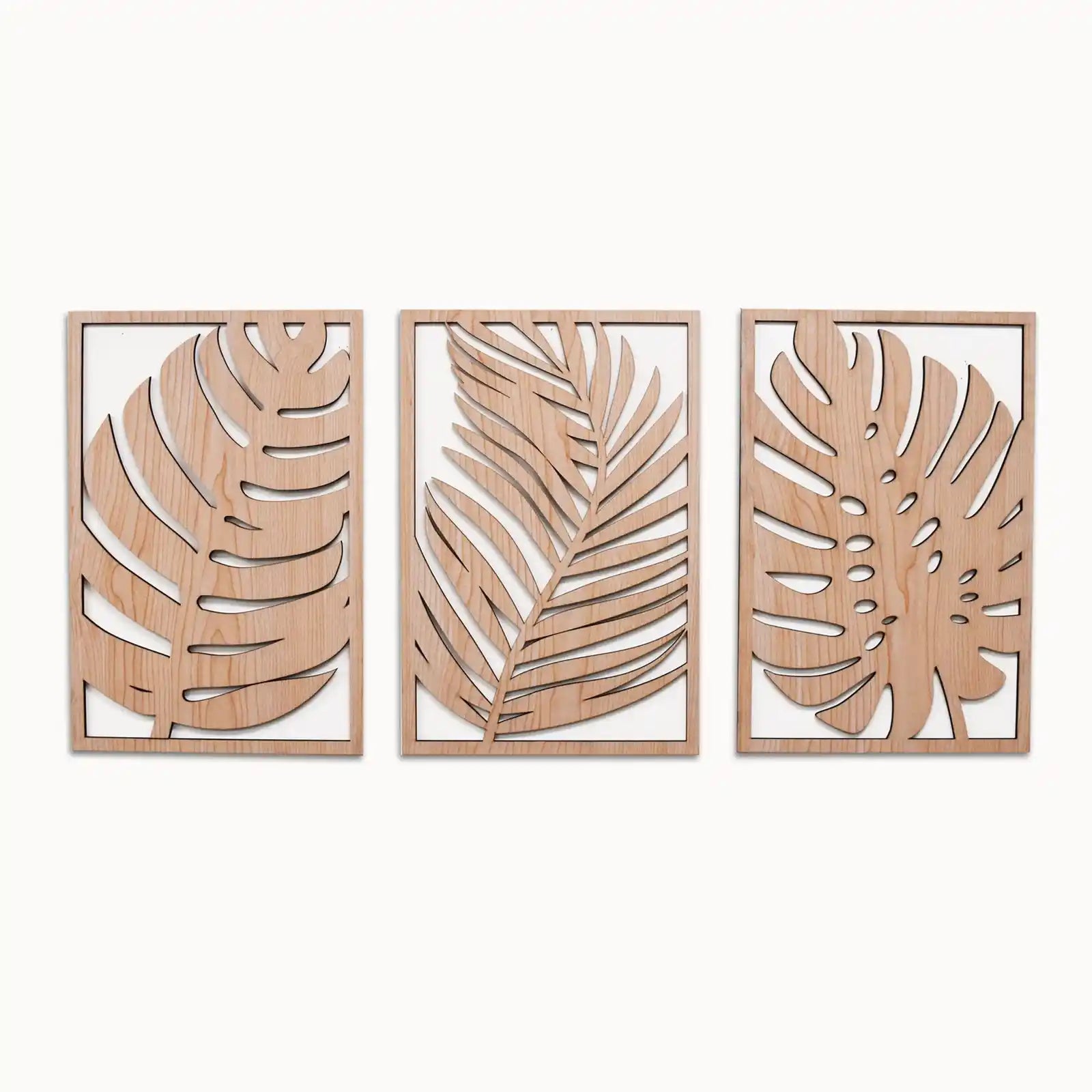 Tropical Leaves Wood Wall Art, 3 Panel Set, Monstera Wooden Leaf Wall Decor, Plant Themed Artwork, Boho, Modern Farmhouse Gift