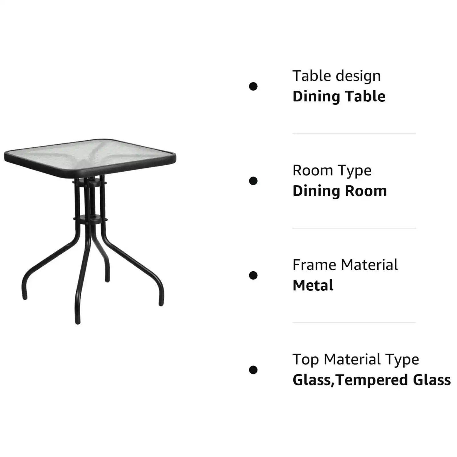 31.5'' or 23.5" Square Tempered Glass Metal Table