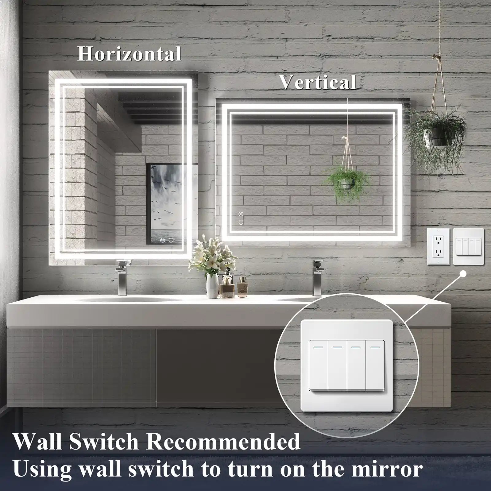 LED Bathroom Mirror with Lights, Bathroom Vanity Mirror, Wall Mounted Mirror, LED Makeup Mirror