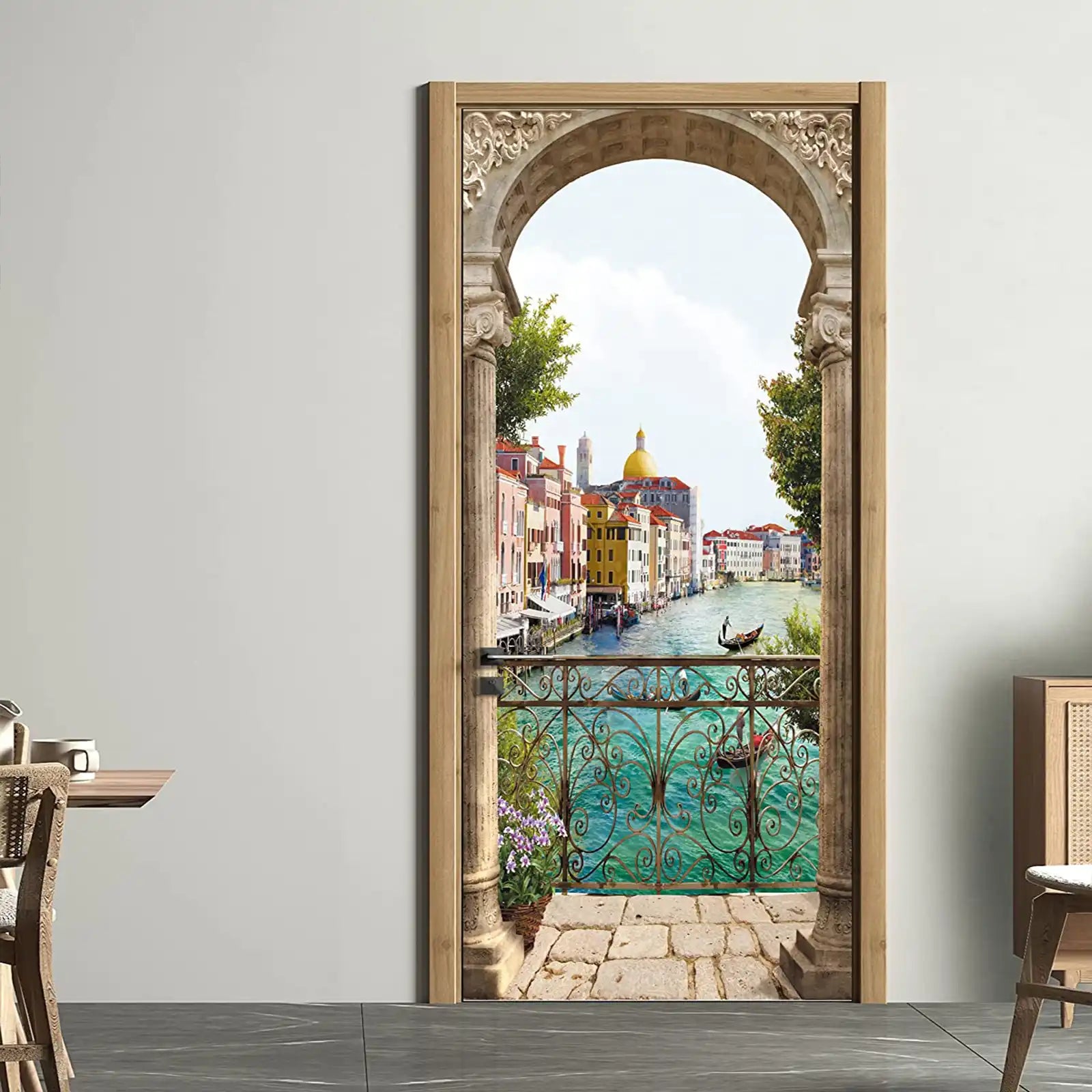 Door Sticker - 3D Door Mural Peel and Stick, Removable Self-Adhesive Italy , Persian Door Wallpaper for Home Decor, 30.3 "W x 78.7 "L, Set of 2 Sheets