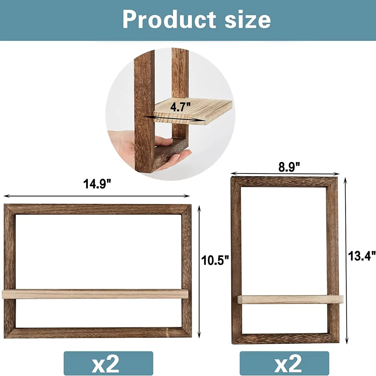 Estantes flotantes para pared, estantes flotantes cuadrados rústicos, juego de 4 estantes de pared de madera, estantes colgantes para decoración de pared, estantes montados en la pared para baño, sala de estar, almacenamiento de cocina 