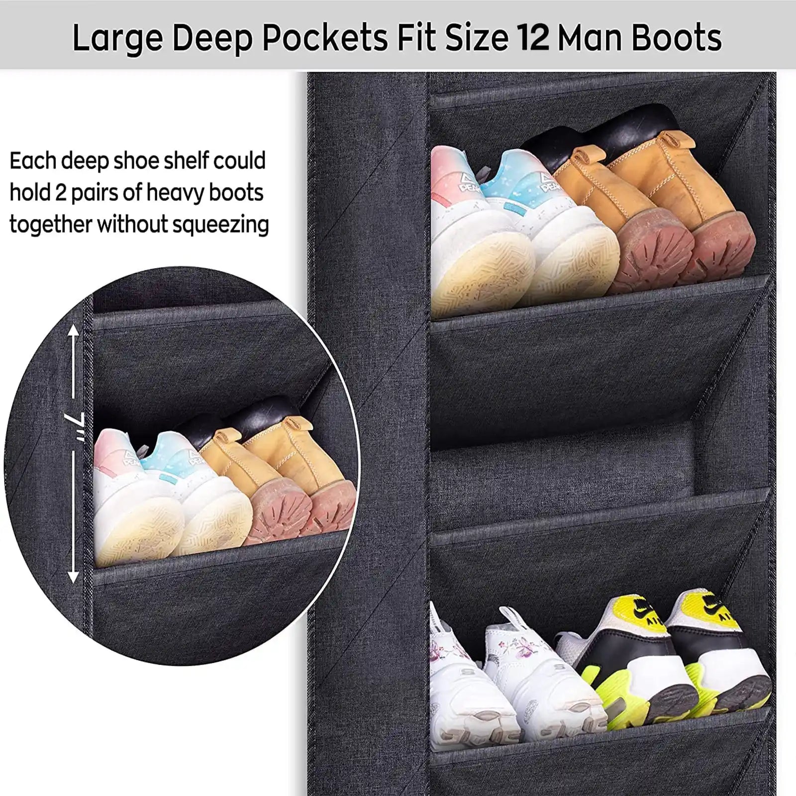 Shoe Rack for Door with Large Deep Pocket, Hanging Door Shoe Organizer for Closet Hanger, Dorm and Narrow Door Storage Shoe Holder