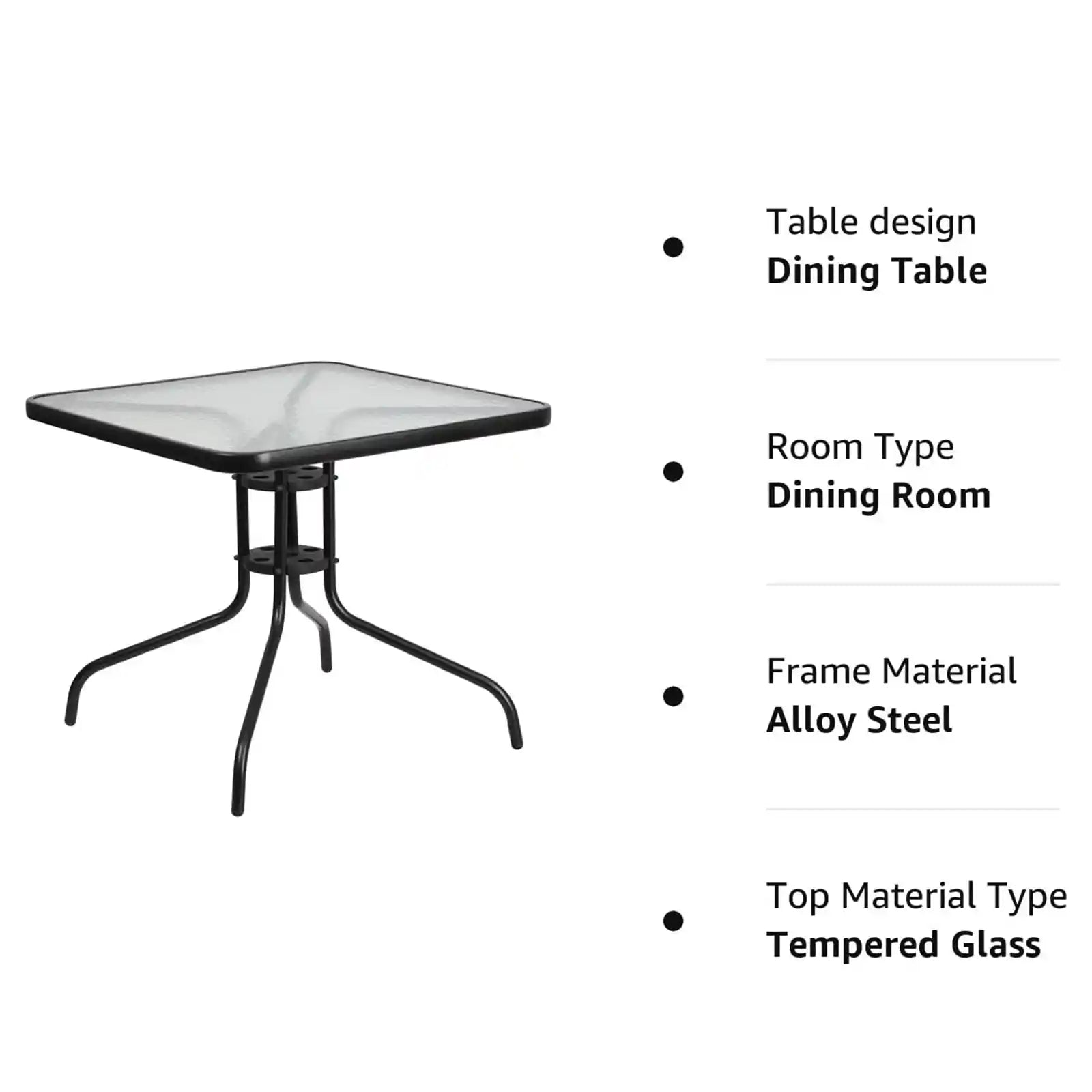 31.5'' or 23.5" Square Tempered Glass Metal Table