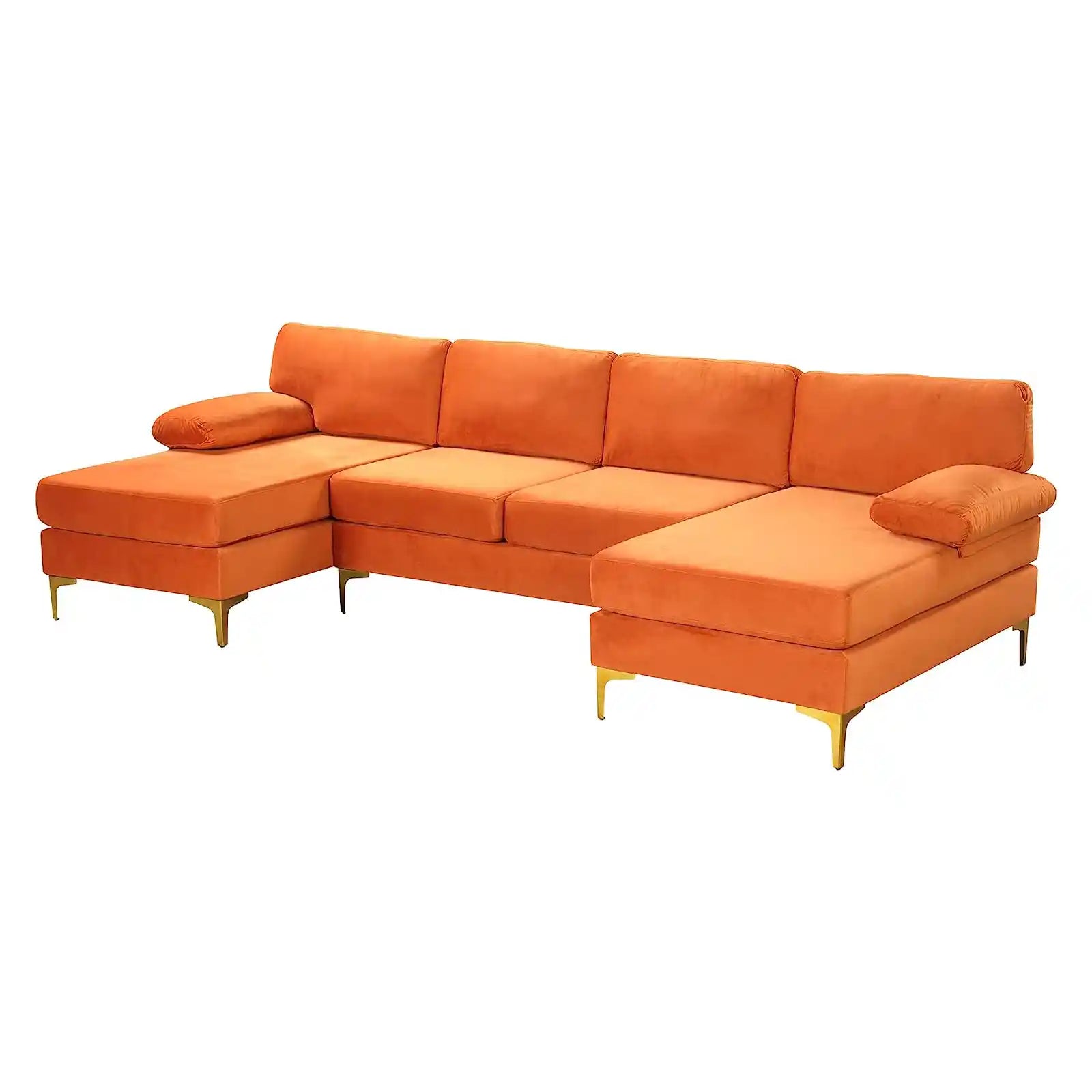 Modern Large Velvet Fabric U-Shape Sectional Sofa, Double Extra Wide Chaise Lounge Couch with Gold Legs