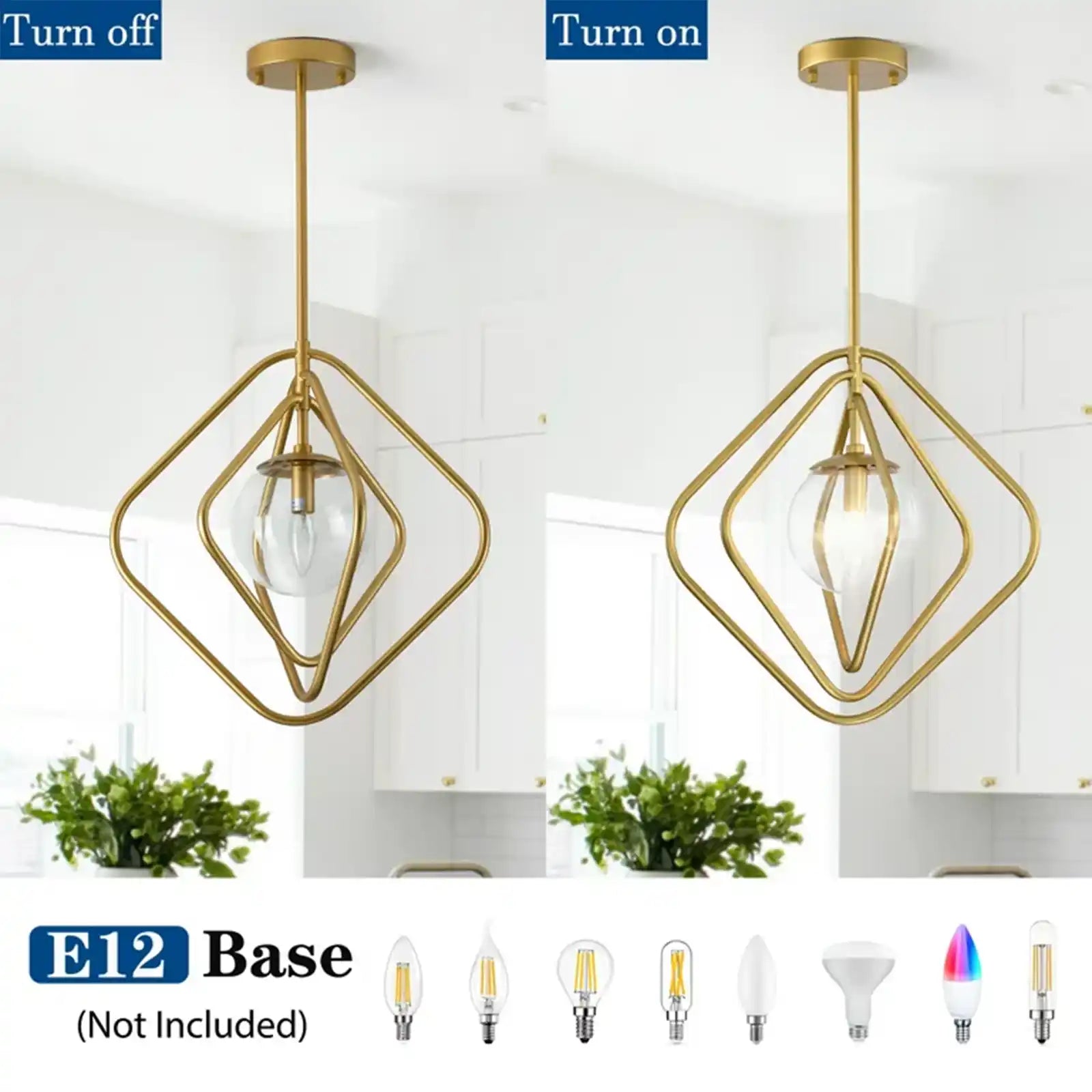 Modern Gold Lantern Chandelier Pendant Light Fixture with Square Frames