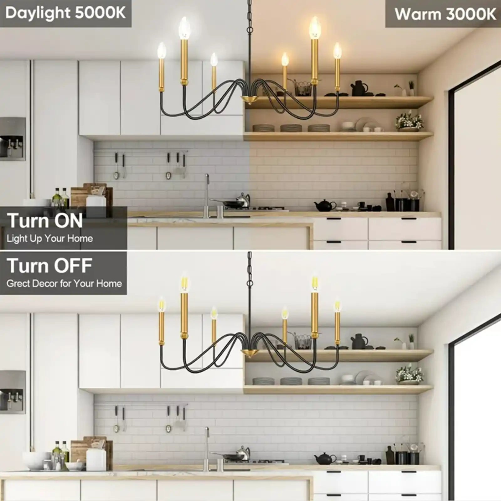 6-Light Farmhouse Chandelier, Industrial Iron Chandelier Lighting, Dimmable Classic Candle Pendant Light Fixture for Dining Room Bedroom Kitchen Island