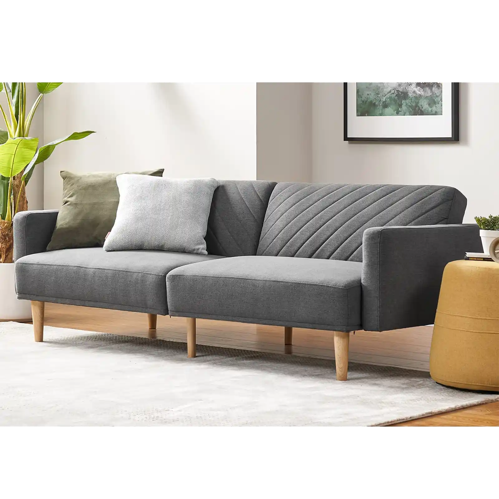 Futon Sofa Bed, Convertible Sleeper Sofa with Tapered Wood Legs, 77.5" W, Small Splitback Sofa for Living Room, Twin ( Velvet )