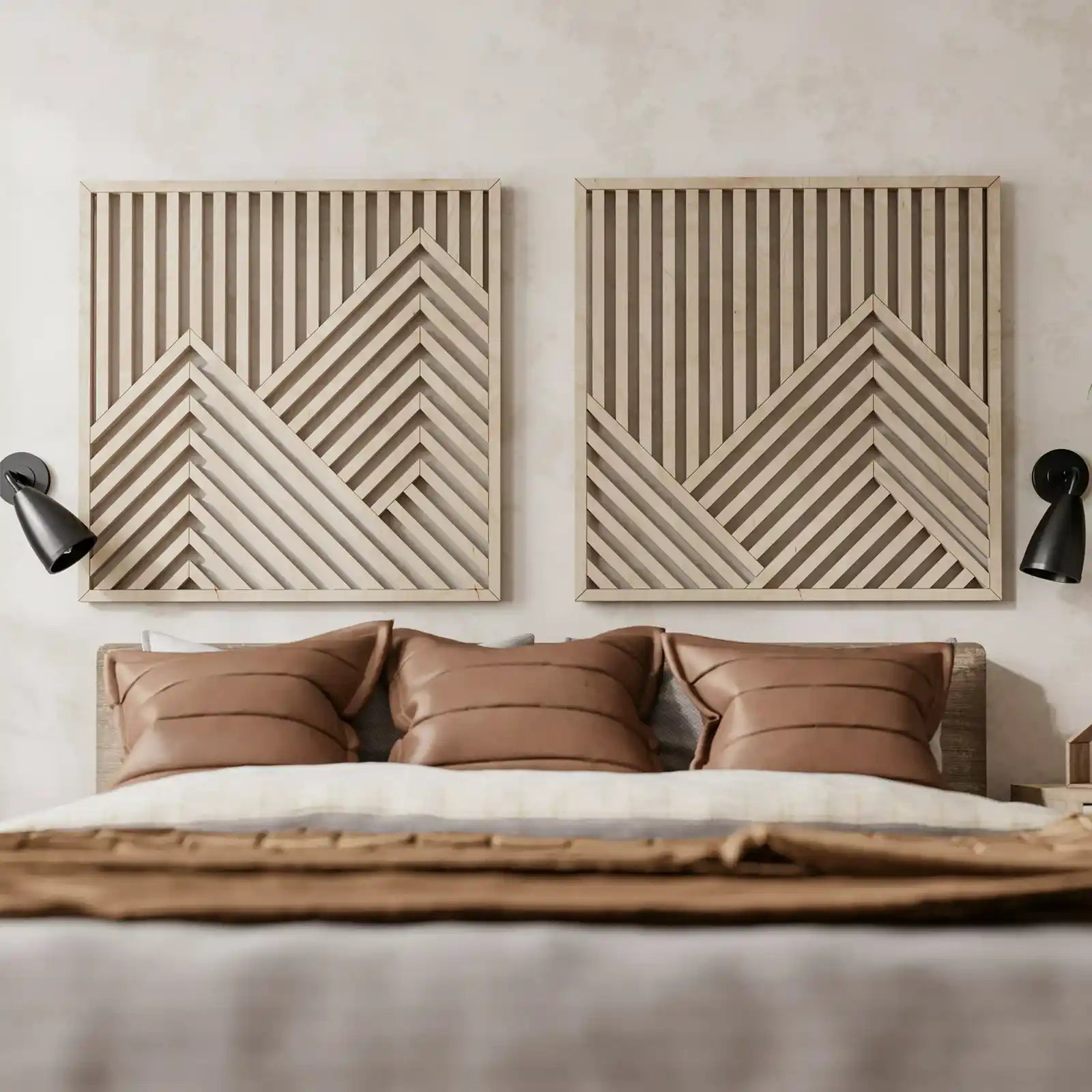 Conjunto de arte de pared de madera de montañas- Grandes colgantes de pared de madera modernos- Conjunto de 2 artes de pared de madera- Conjunto de arte de pared de madera moderno