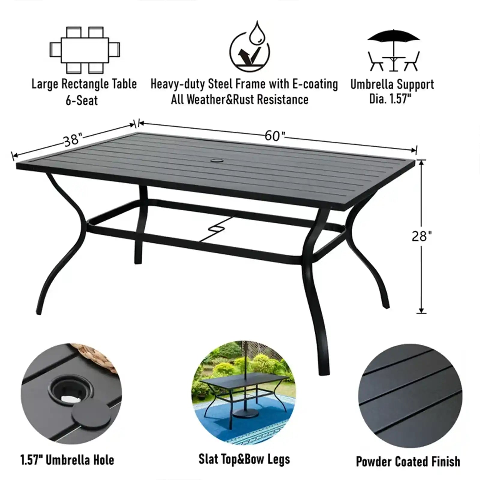 Juego de comedor de exterior para 6 personas, muebles de acero modernos 