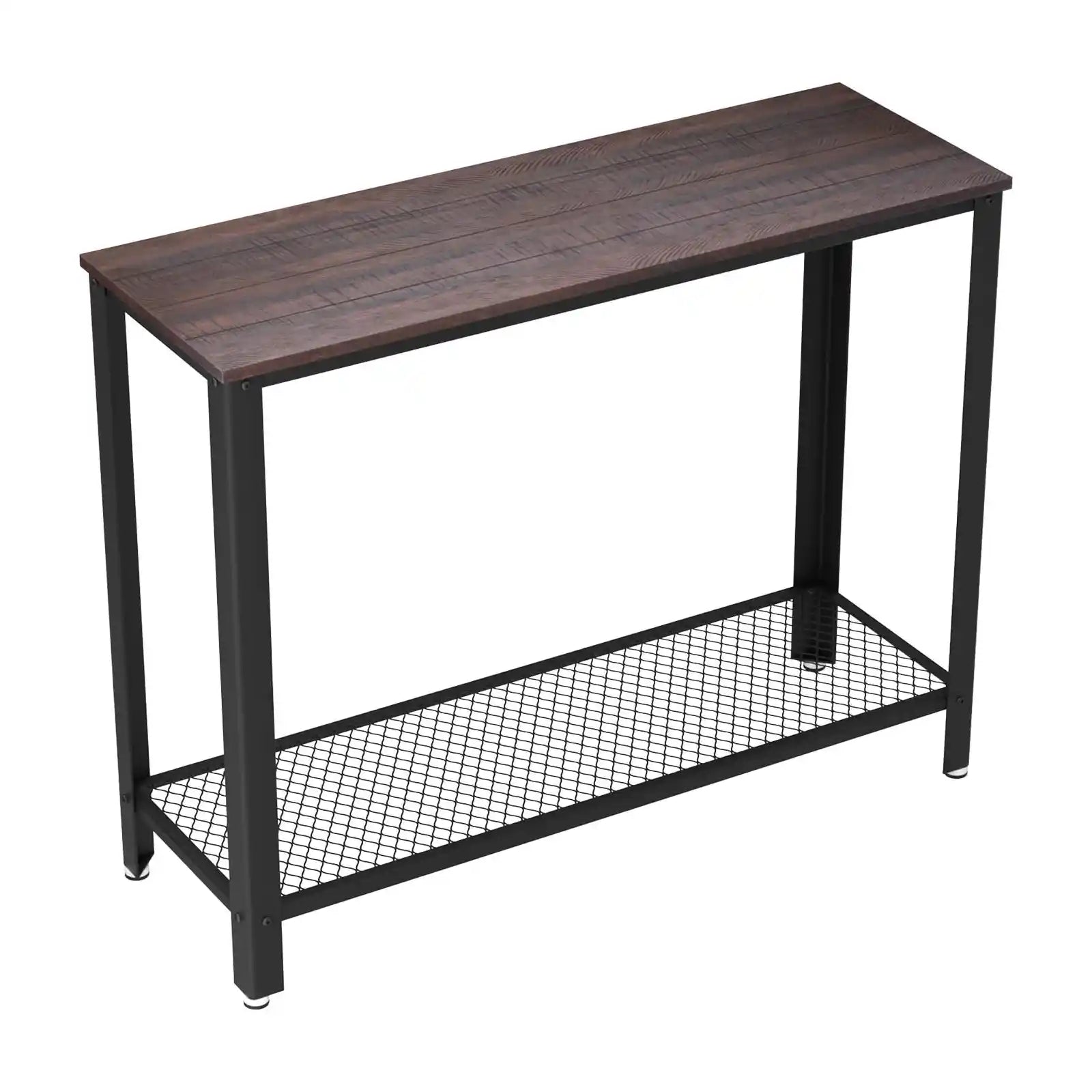 Mesa consola, mesa de entrada de 2 niveles con estante de malla, mesa de sofá estrecha, estructura de acero, pies ajustables, para pasillo, sala de estar, estilo industrial 