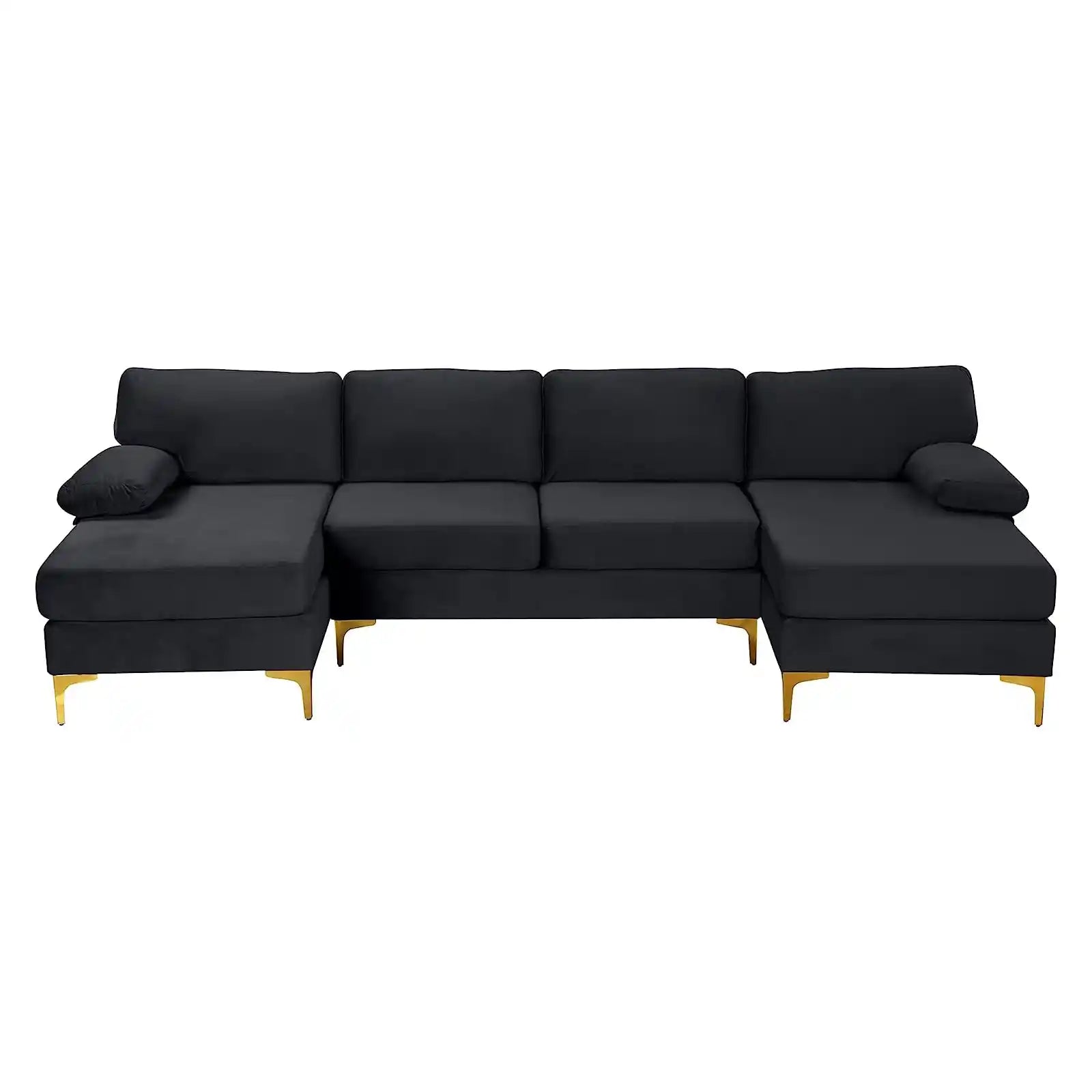 Modern Large Velvet Fabric U-Shape Sectional Sofa, Double Extra Wide Chaise Lounge Couch with Gold Legs
