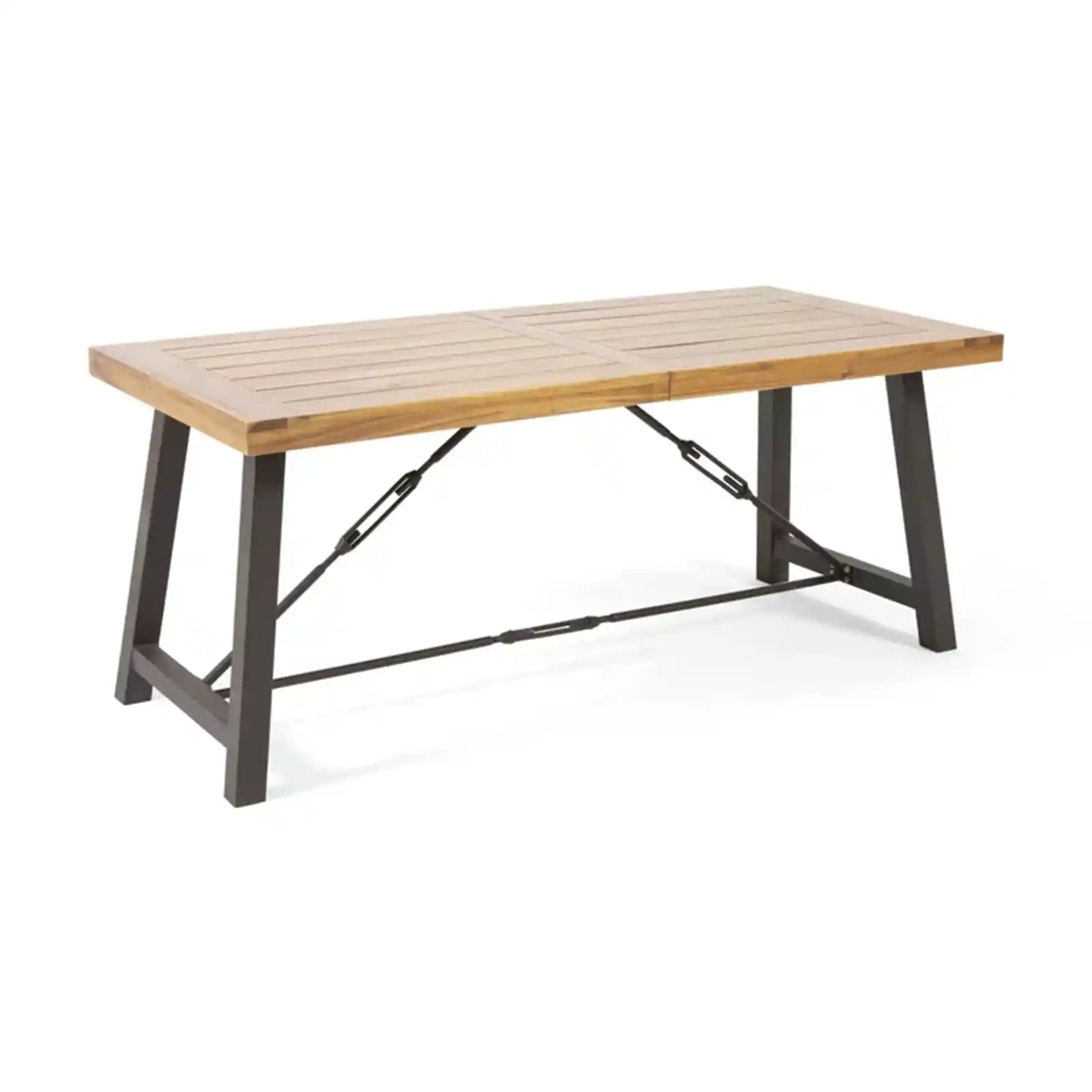 Modern Industrial Dining Table, Teak, Rustic Metal