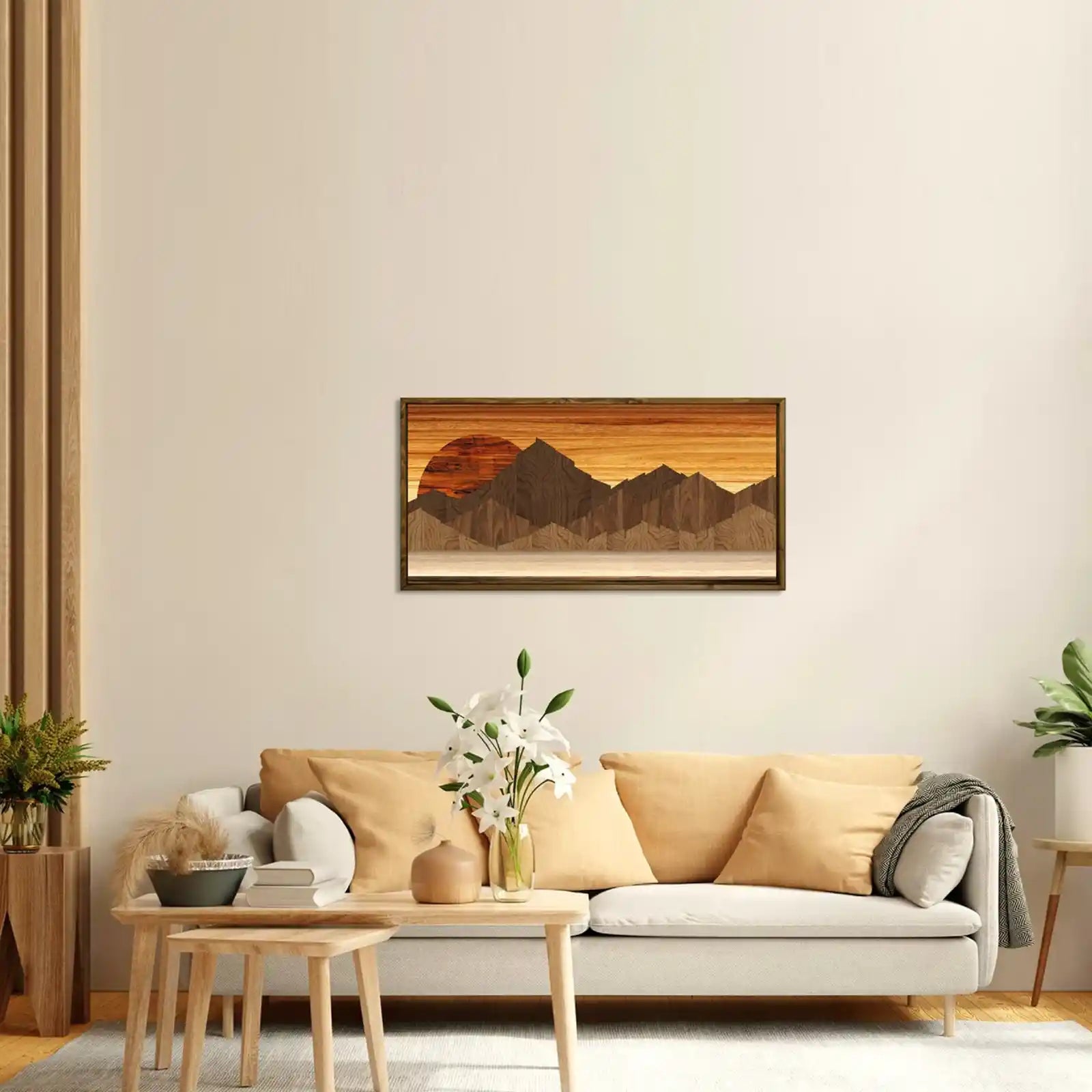 Arte de pared de montaña impreso en madera, arte de pared grande, decoración boho de arte de pared minimalista, regalo para él, arte de pared de madera, decoración de madera