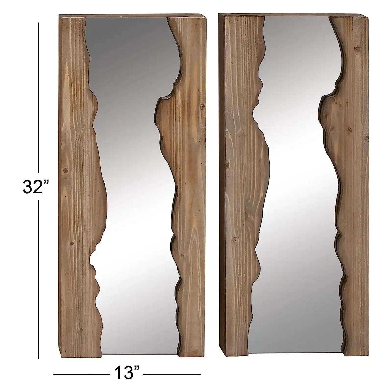 Espejo de pared con borde vivo hecho a mano de madera maciza. Juego de 2 
