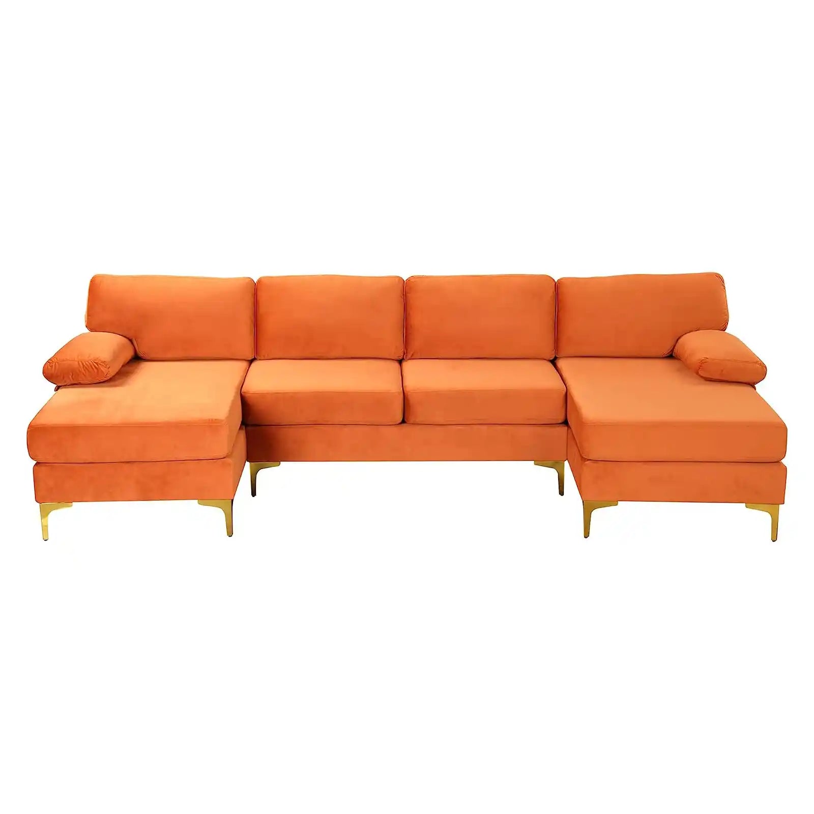Sofá seccional grande moderno de tela de terciopelo en forma de U, sofá chaise lounge doble extra ancho con patas doradas 