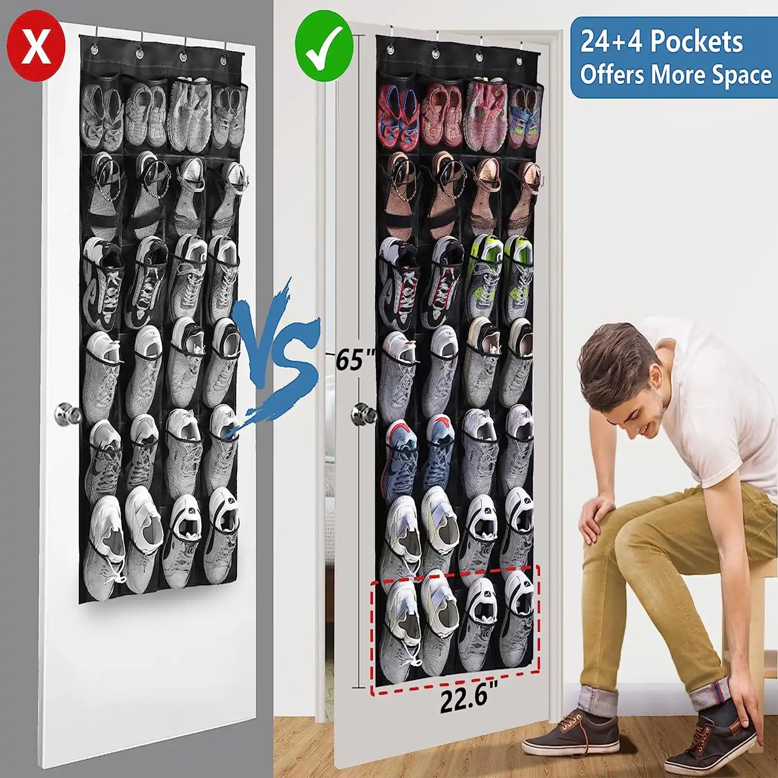 28 Large Pockets Hanging Shoe Organizer Over The Door Shoe Rack for Closet Door Storage Mesh Shoe Holder Hanger