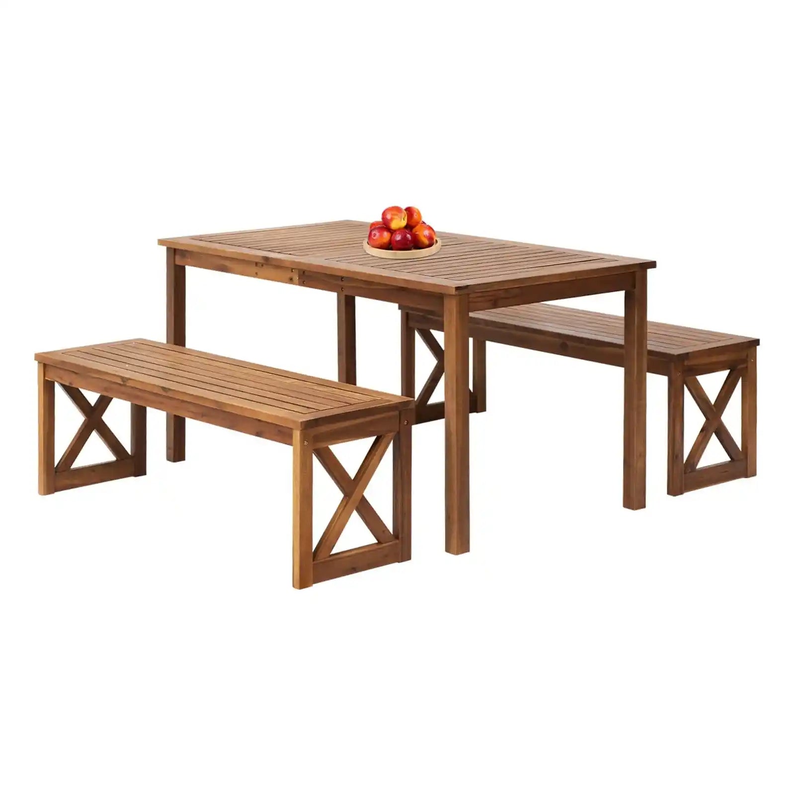 Juego de banco y mesa de comedor para exteriores de madera de acacia de 3 piezas Banco para patio 