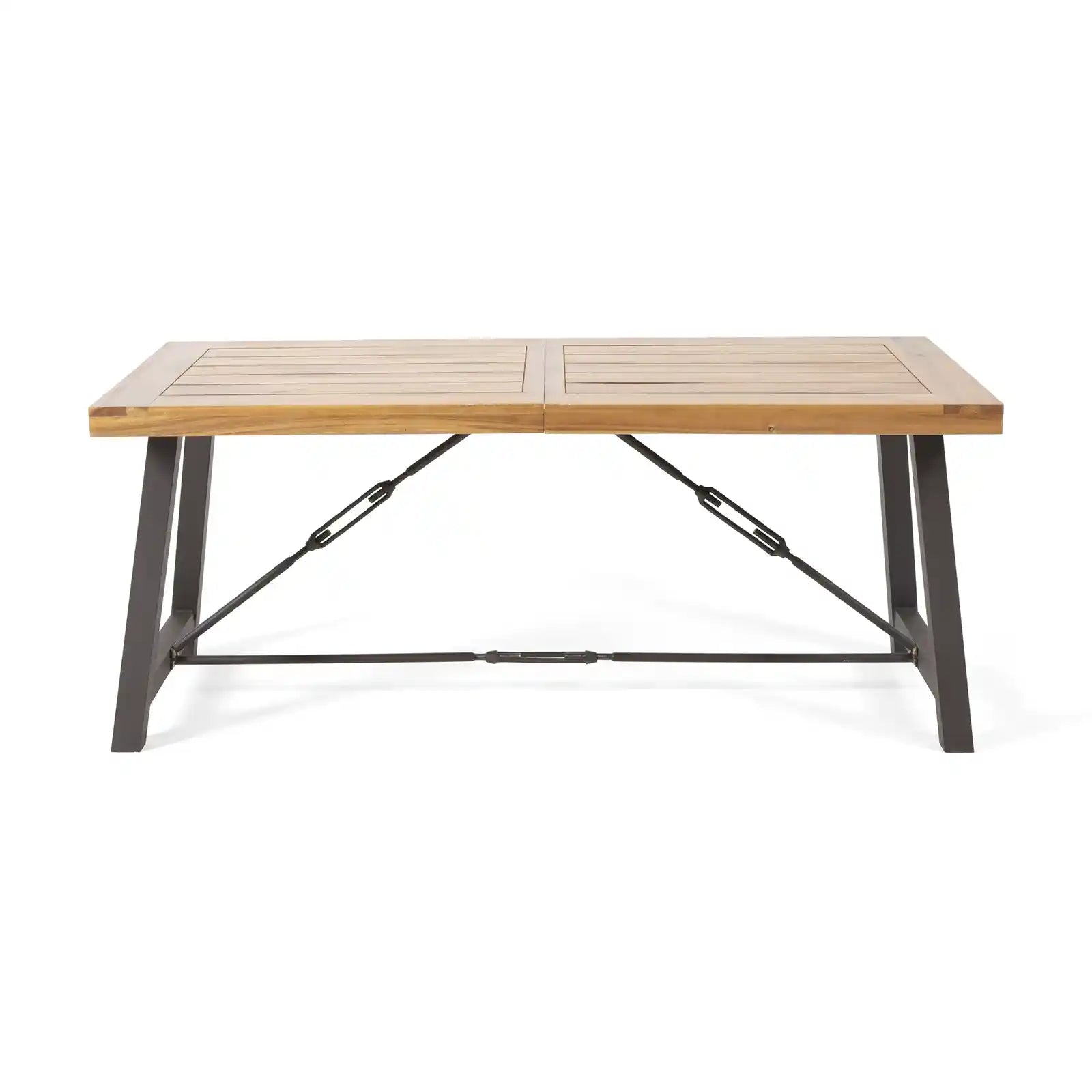 Modern Industrial Dining Table, Teak, Rustic Metal