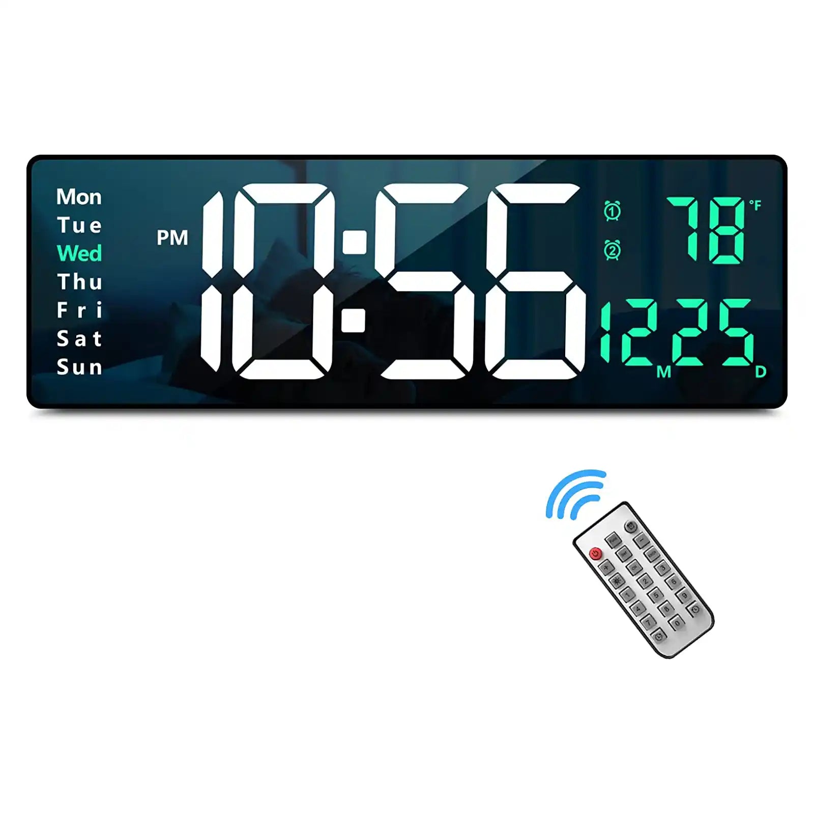 Reloj de pared digital con pantalla grande, relojes de pared grandes de 16 pulgadas con control remoto para sala de estar, gimnasio, tienda, almacén, oficina, decoración de garaje, atenuador de brillo automático Reloj de pared con fecha semana temperatura 