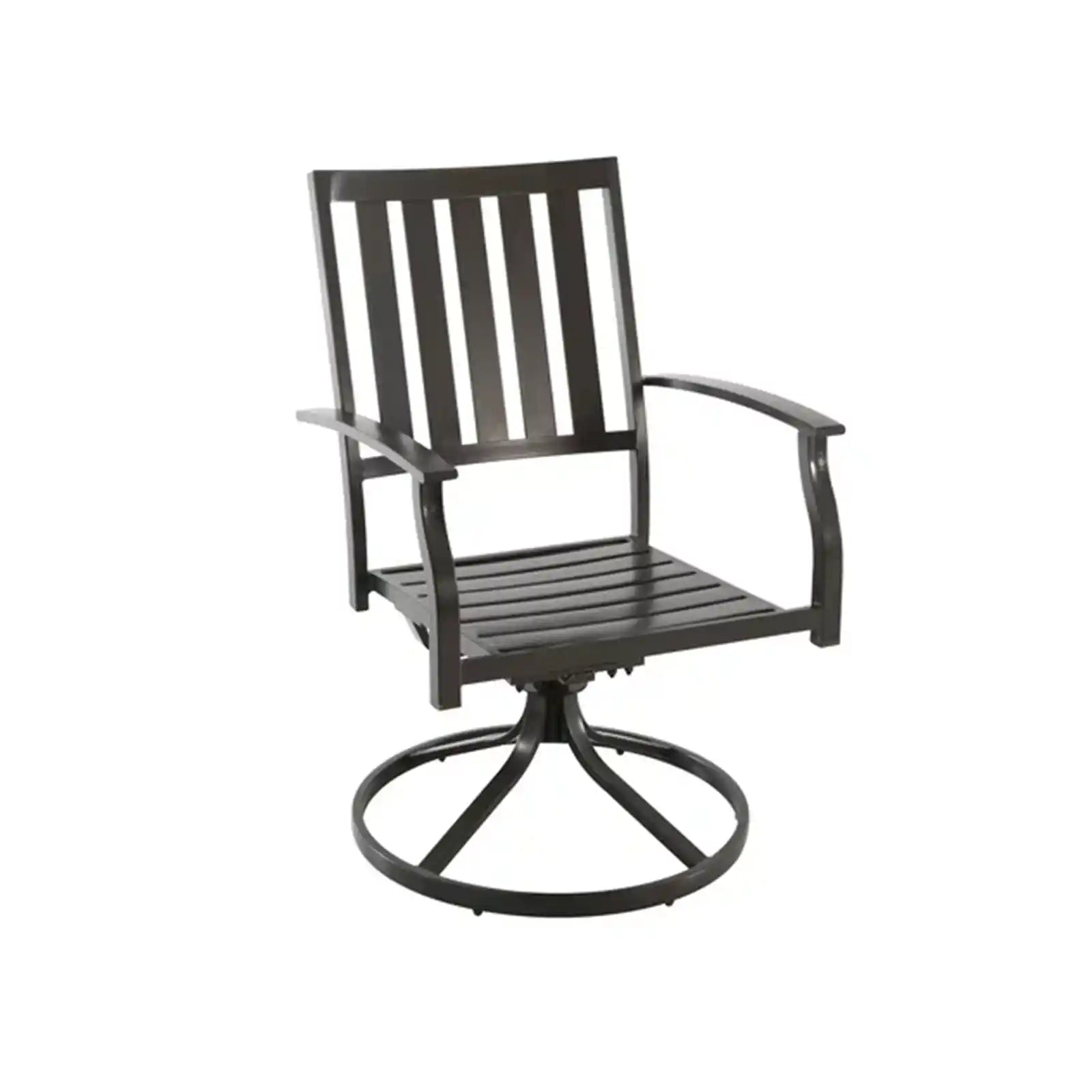 Farmhouse Brown Steel Outdoor Patio Swivel Chairs, Set of 2