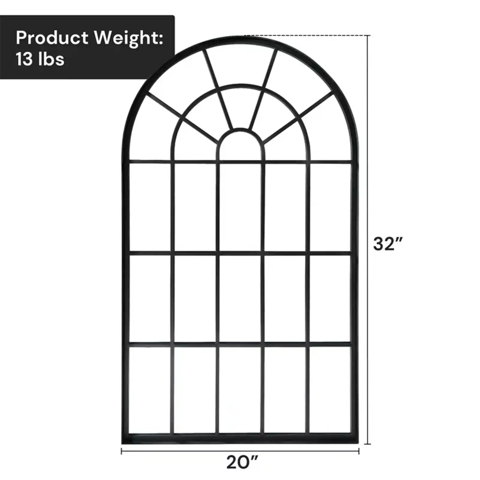 Espejo de montaje en pared arqueado de 32 x 20 pulgadas, espejo decorativo con marco de ventana negro, decoración de pared, espejo de arco de granja, espejo colgante de estilo rústico vintage para sala de estar, entrada, dormitorio 