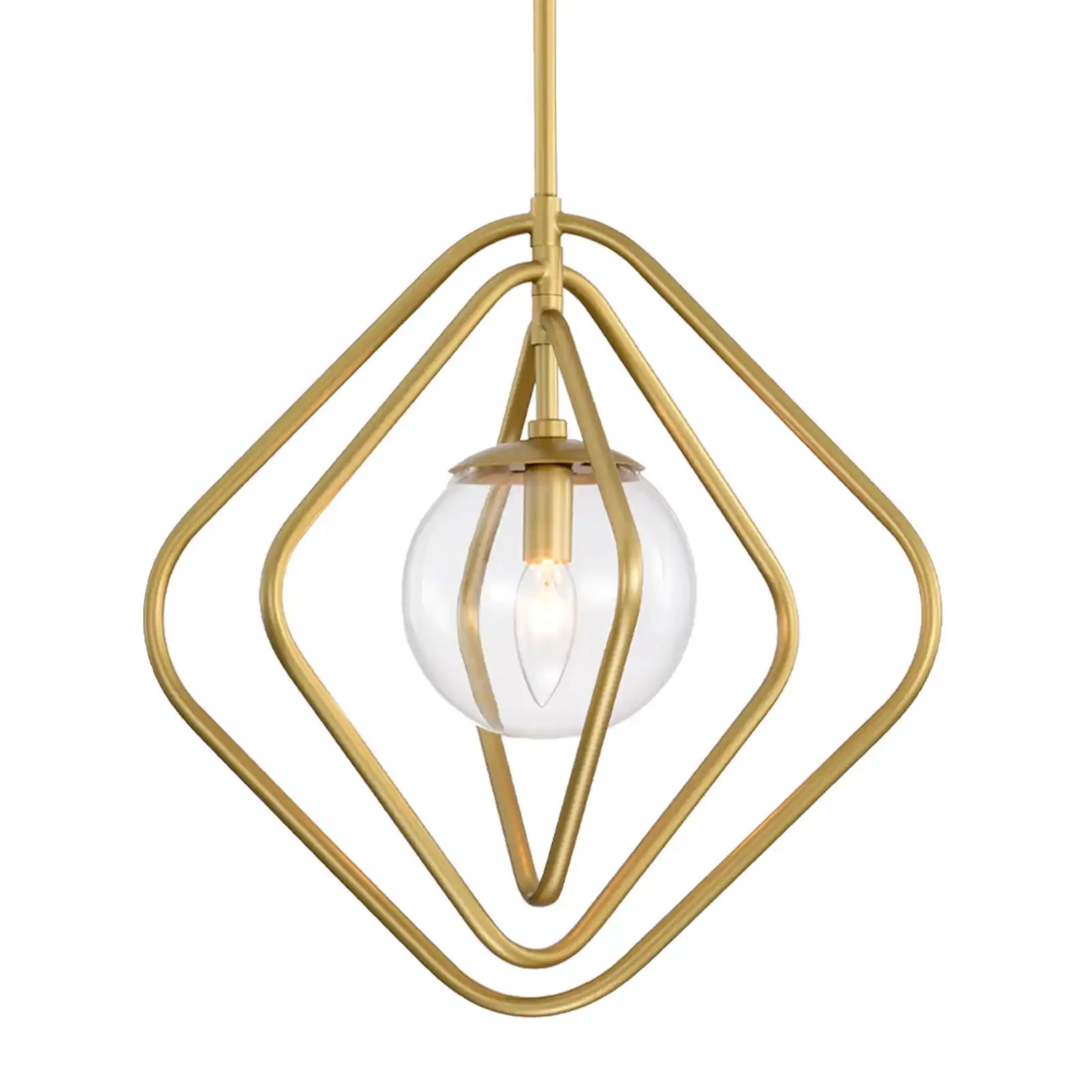 Lámpara colgante moderna con forma de farol dorado con marcos cuadrados