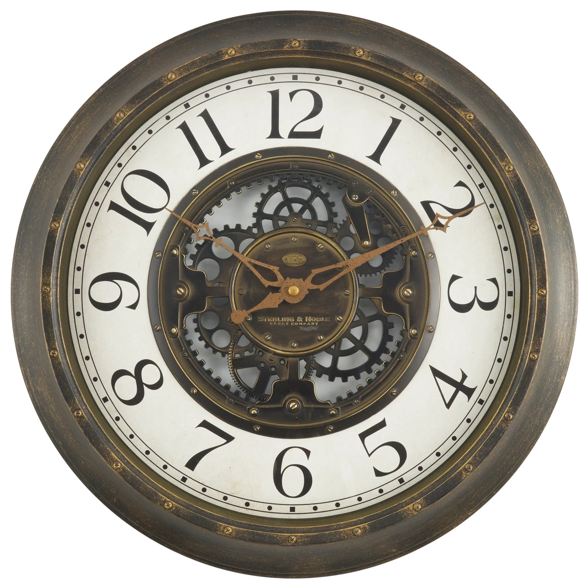 Indoor Round Aged Bronze Arabic Number Industrial Gear Analog Wall Clock