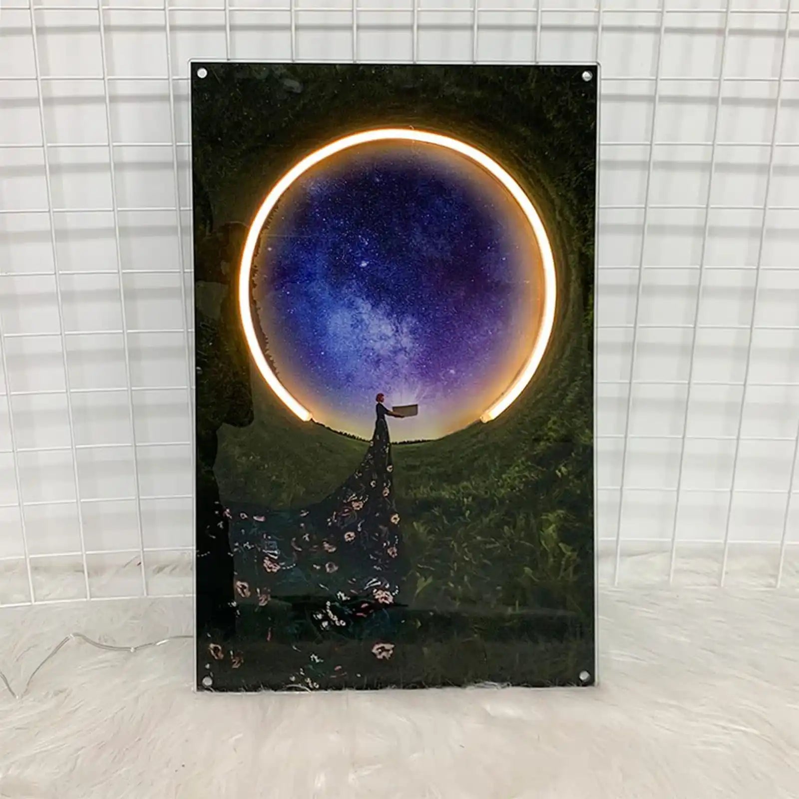 Wall Art for Living Room Frameless Glass Starry Sky Painting With LED Light for Wall Decor The Earth Space and Beauty Girl Create Modern Vibes for Home, Office, Bedroom, Coffe Shop Ready to Hang