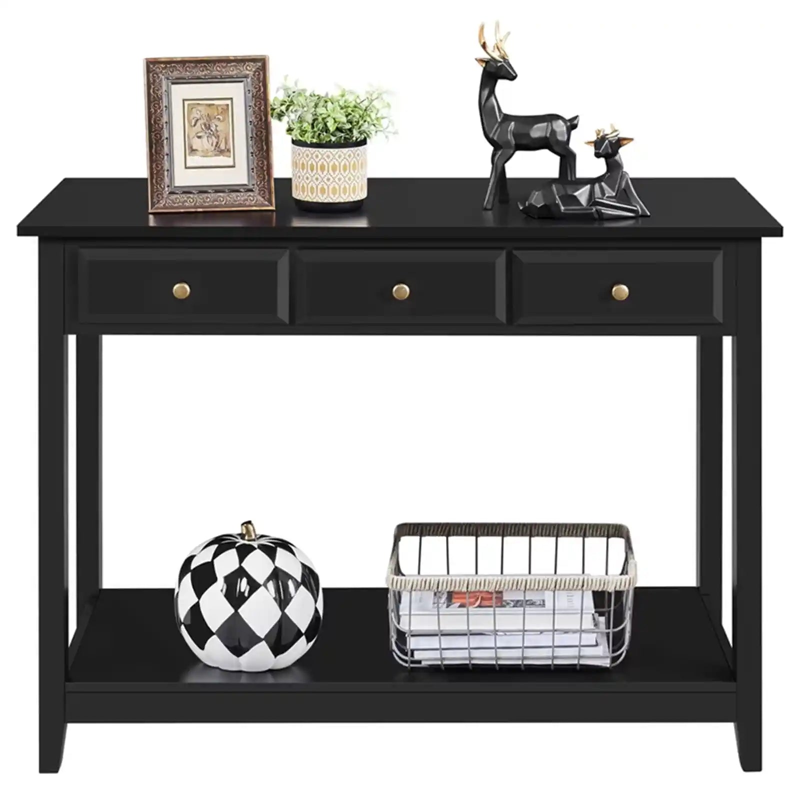 Modern Farmhouse Entryway Console Accent Table in Warm Oak with Faux Concrete Finished Wood Top