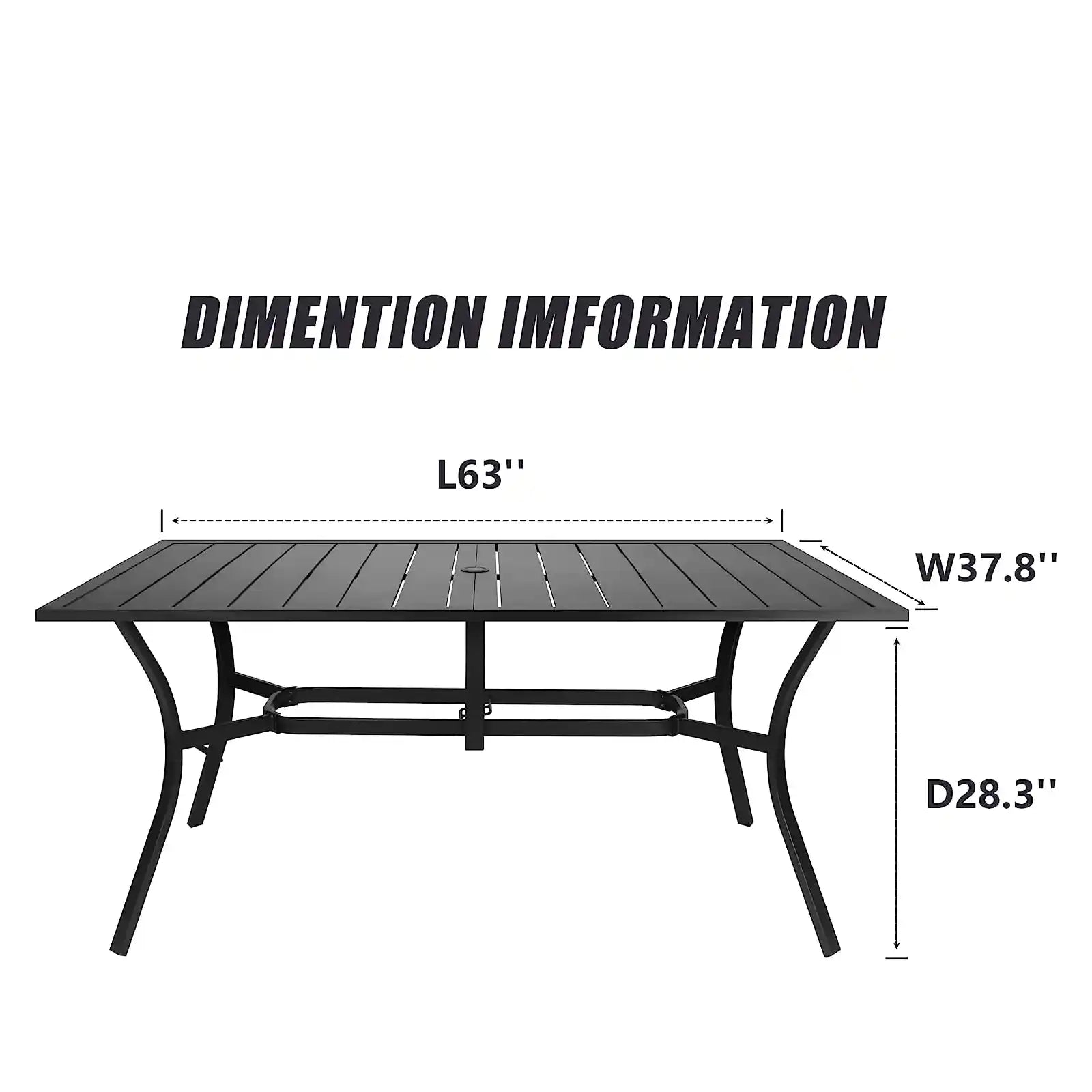 Outdoor Table 63" Patio Metal Steel Classic Rectangle Black Dining Table