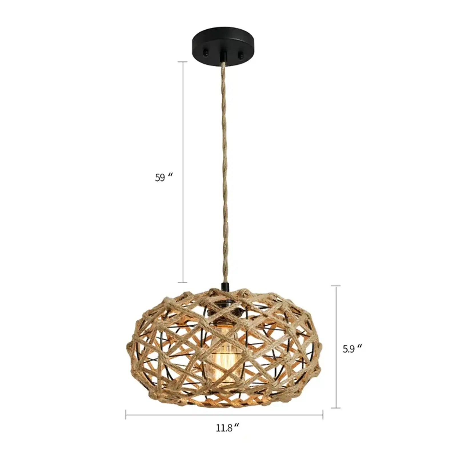 Boho Pendant Light Rustic Hand-Woven Hemp Rope Cage Basket Rattan Hanging Lamp Wicker Coastal Retro Light Fixtures for Hallway Entryway Kitchen Island Dining Room