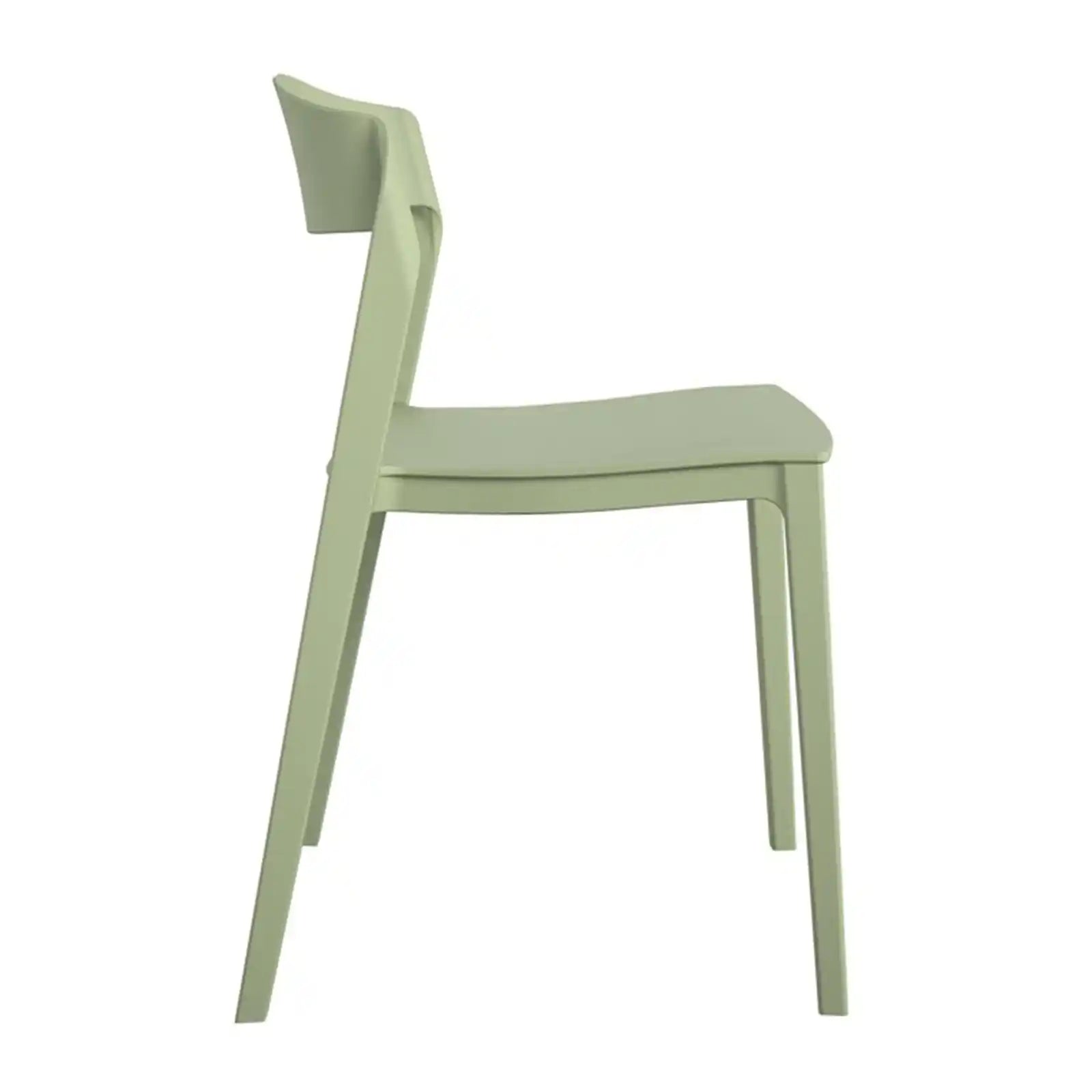 Silla apilable moderna de resina con respaldo de cinta