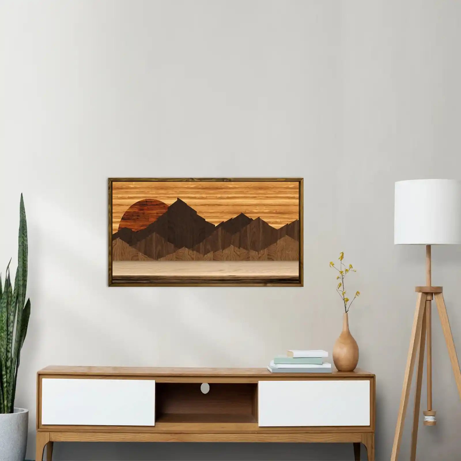 Arte de pared de montaña impreso en madera, arte de pared grande, decoración boho de arte de pared minimalista, regalo para él, arte de pared de madera, decoración de madera