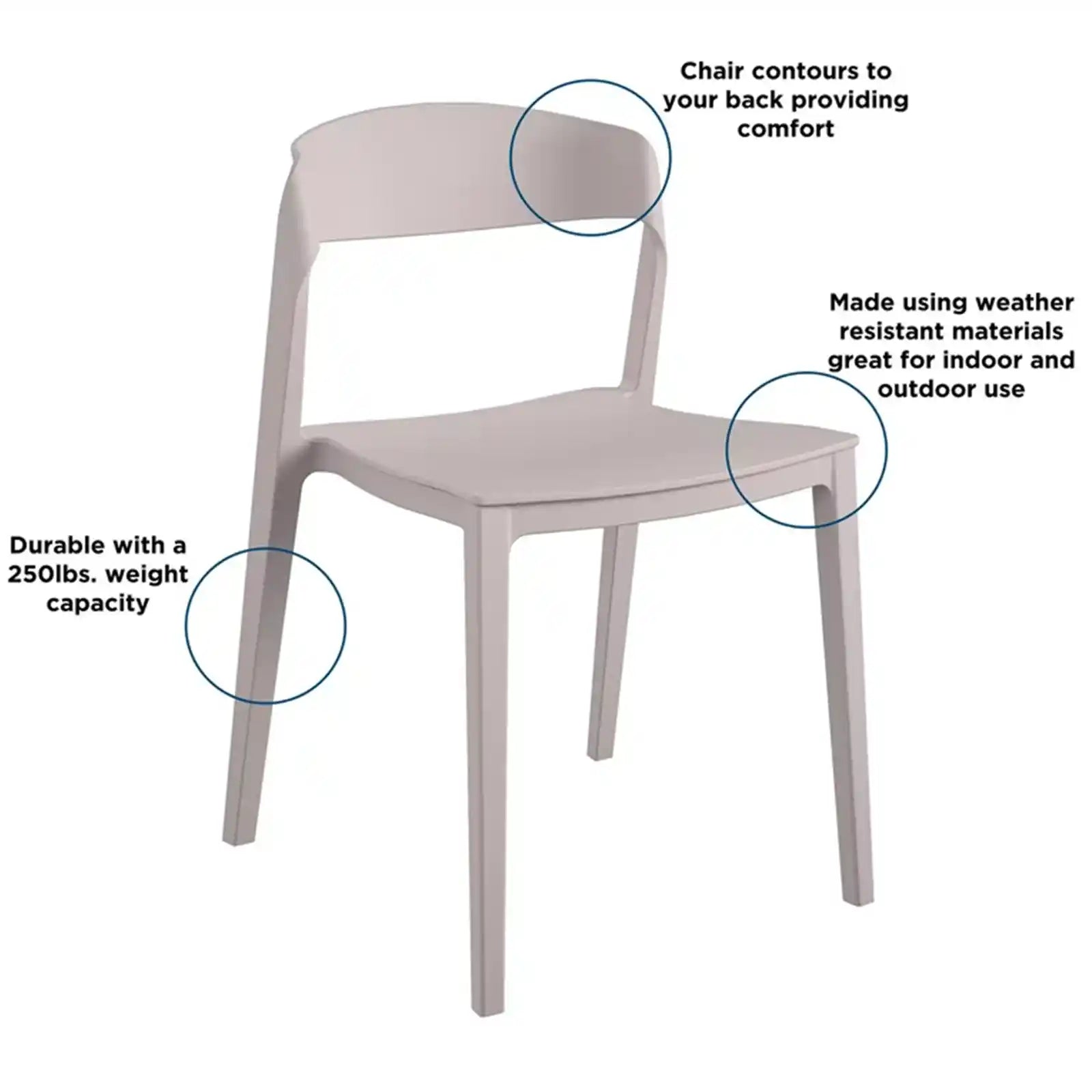 Silla apilable moderna de resina con respaldo de cinta