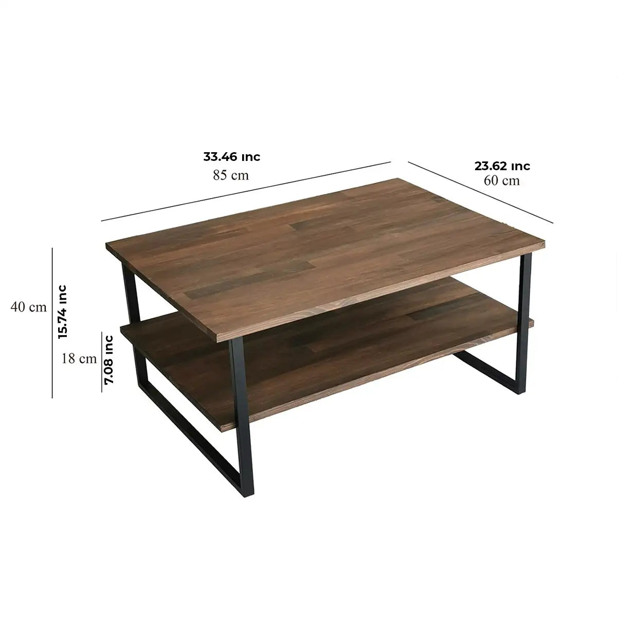 Mena - Rustic Wood Coffee Table, Solid Wood and Black Metal Frame, Farmhouse Coffee Table