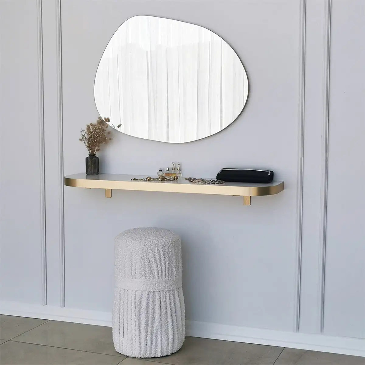 Gusto - Asymmetrical Wall Mirror, Free Form Gold Frame Wall Mirror