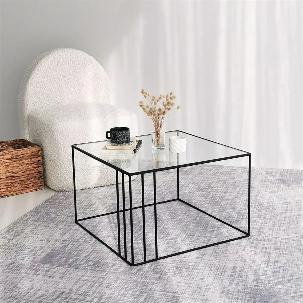 Nemo - Contemporary Coffee Table, Living Room Coffee Table, Tempered Glass Coffee Table, Square Coffee Table