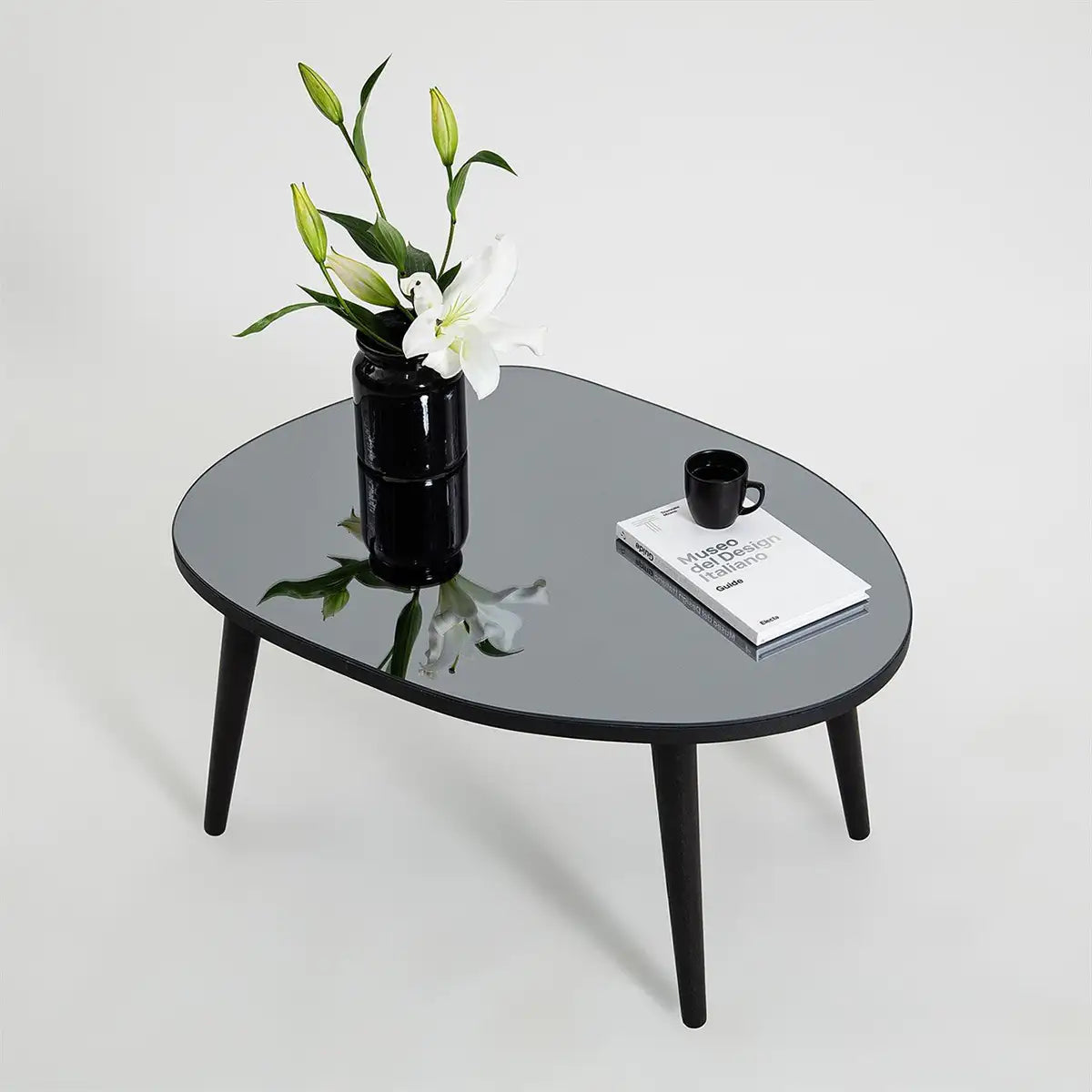 Picco - Modern Coffee Table with Smoked Mirror and Solid Wood Legs