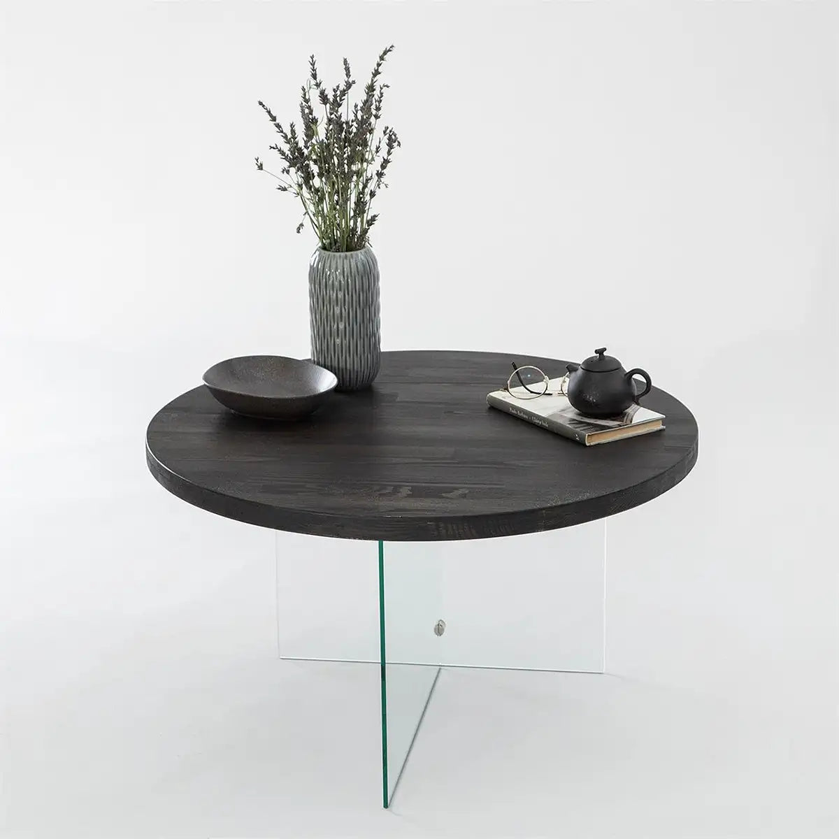 Sally - Anthracite Solid Wood Coffee Table with Tempered Clear Glass Legs or Tempered Smoked Glass Legs