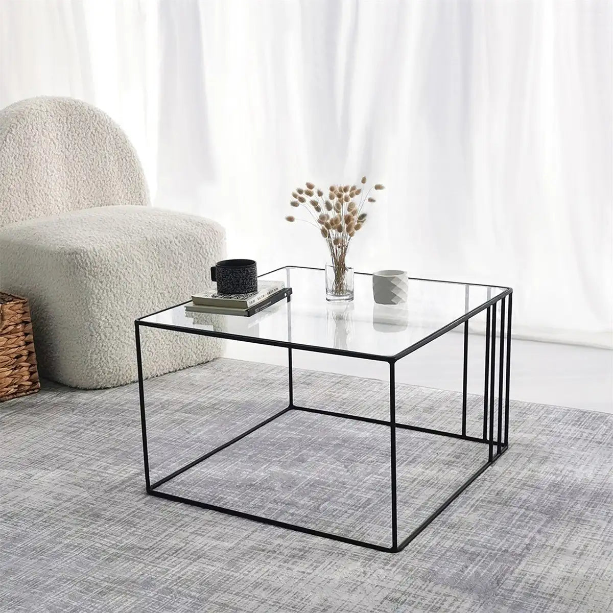 Nemo - Contemporary Coffee Table, Living Room Coffee Table, Tempered Glass Coffee Table, Square Coffee Table