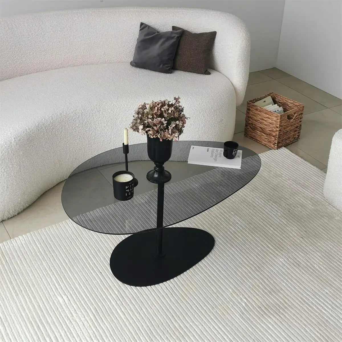 XLarge Cloudy - Black Metal Coffee Table, Tempered Glass Coffee Table, Coffee Table for Living Room