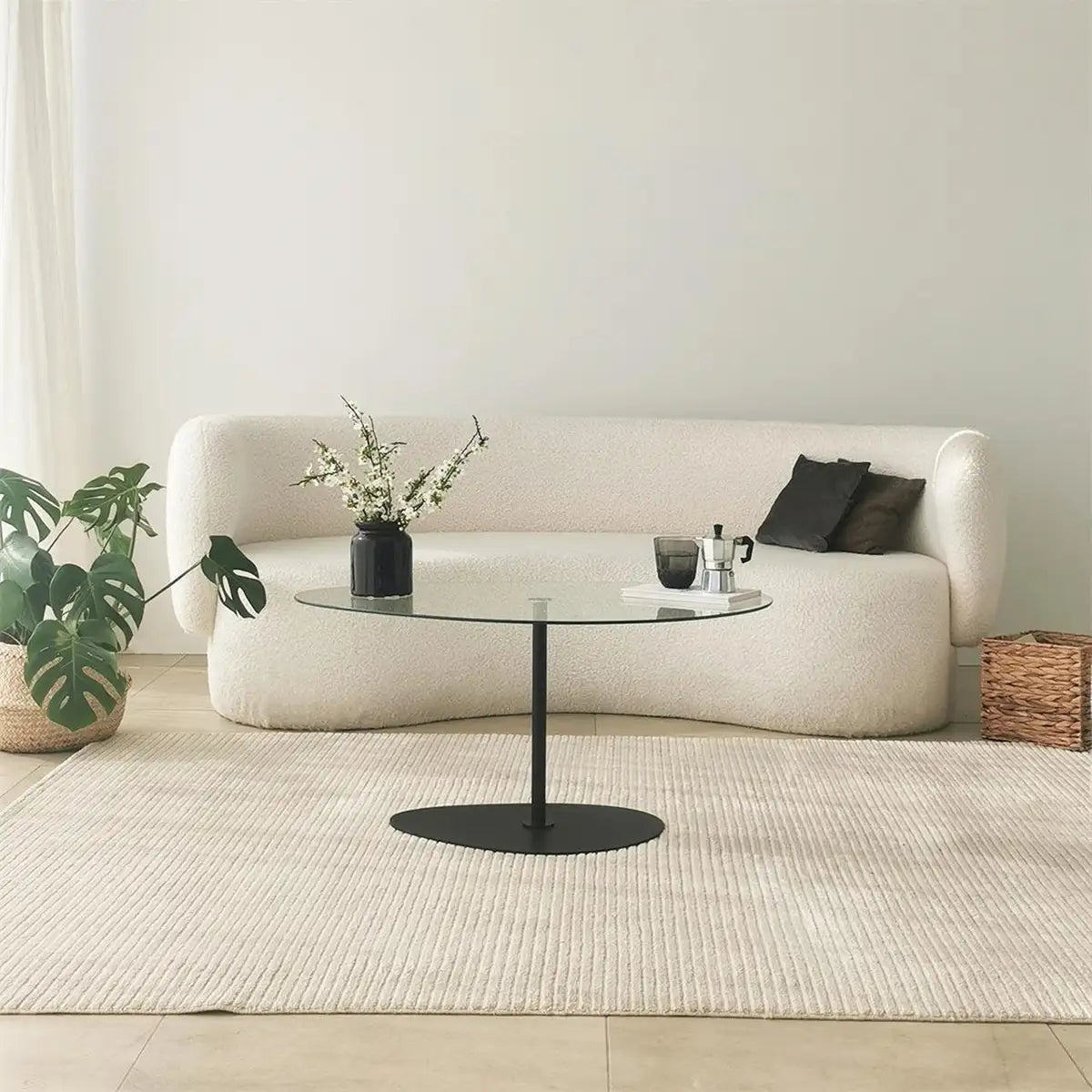 XLarge Cloudy - Black Metal Coffee Table, Tempered Glass Coffee Table, Coffee Table for Living Room