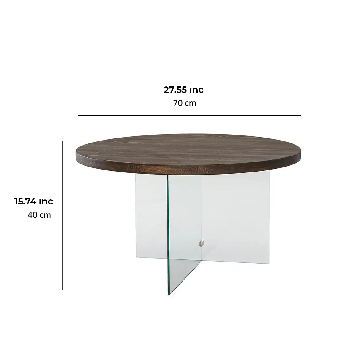 Sally - Walnut Solid Wood Coffee Table with Tempered Clear Glass Legs or Tempered Smoked Glass Legs, Round Coffee Table