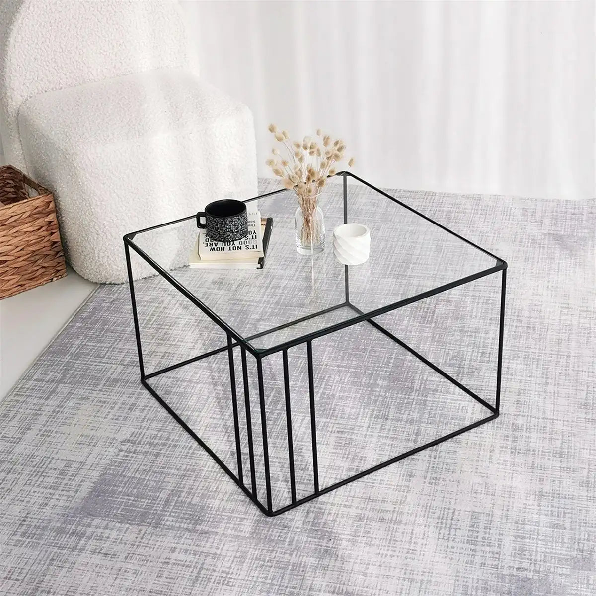 Nemo - Contemporary Coffee Table, Living Room Coffee Table, Tempered Glass Coffee Table, Square Coffee Table